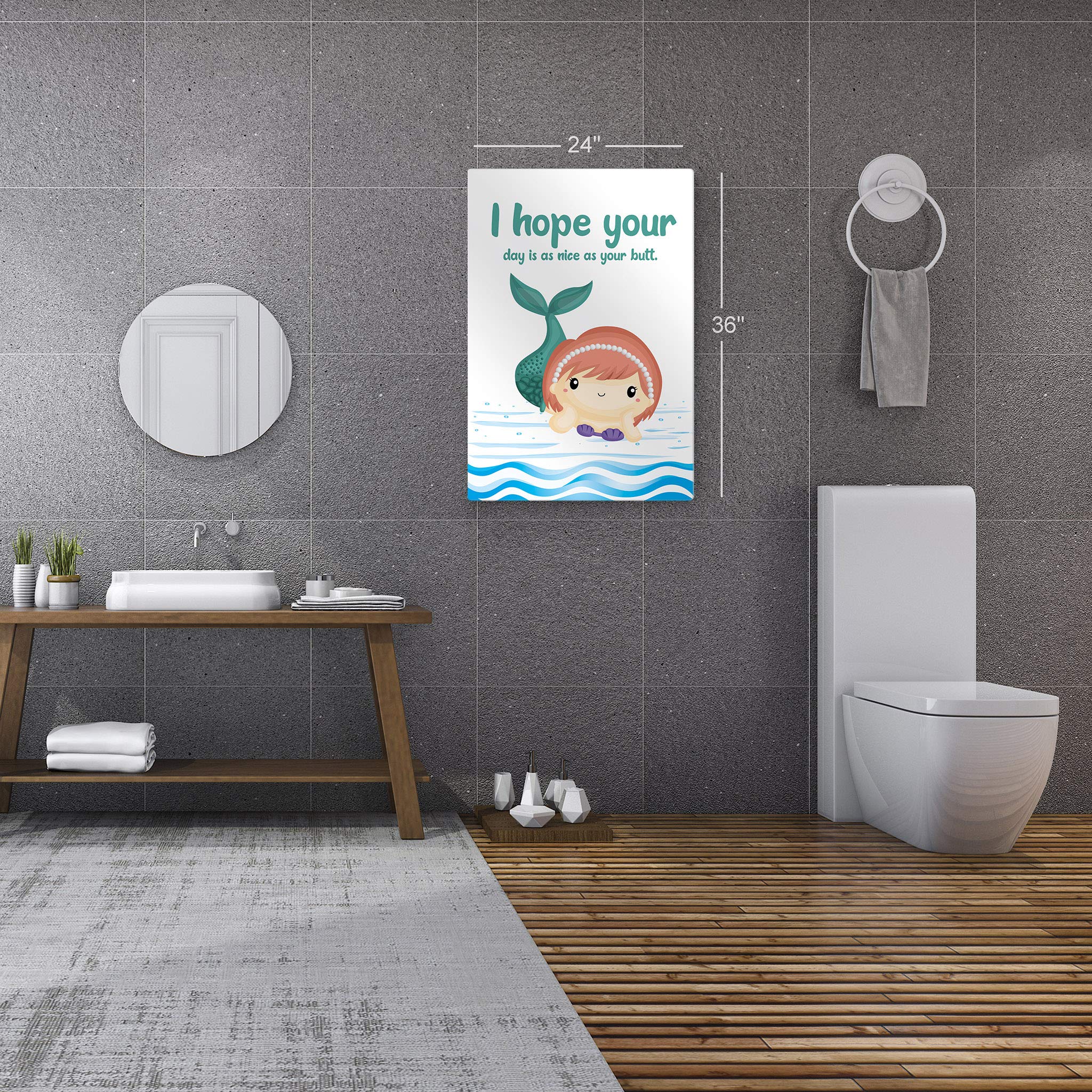Funny Bathroom Wall Art - 'I Hope Your Day is as Nice as Your Butt' Quote Metal Print | Kids Bathroom Decor, Mermaid Nursery Sign | Ready to Hang Home Decor (30x20, Made in USA) - Perfect for Bathrooms, Kids Rooms & Coastal Themed Spaces
