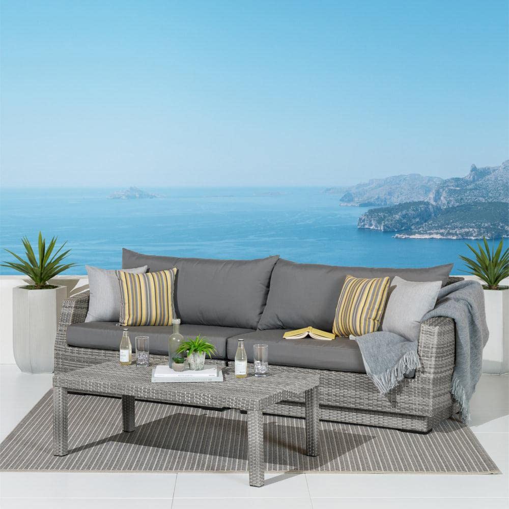 RST Brands Cannes Outdoor Patio Sofa Set with Coffee Table - Navy Blue Water-Resistant Cushions for Backyard, Garden, and Poolside Relaxation