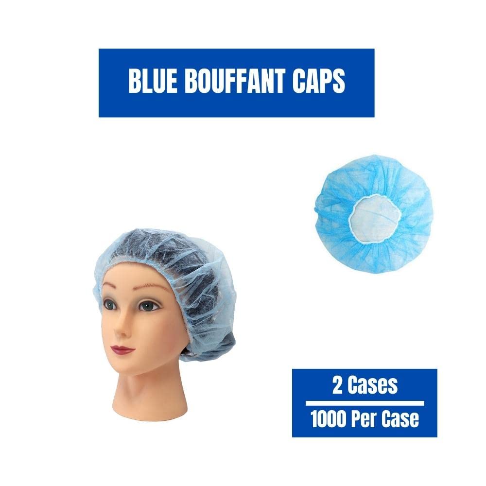 Disposable Hair Bouffant Cap - Blue 18 Inch (2000 Pack) | Medical, Food Service & Salon Use | Latex-Free PPE Head Cover