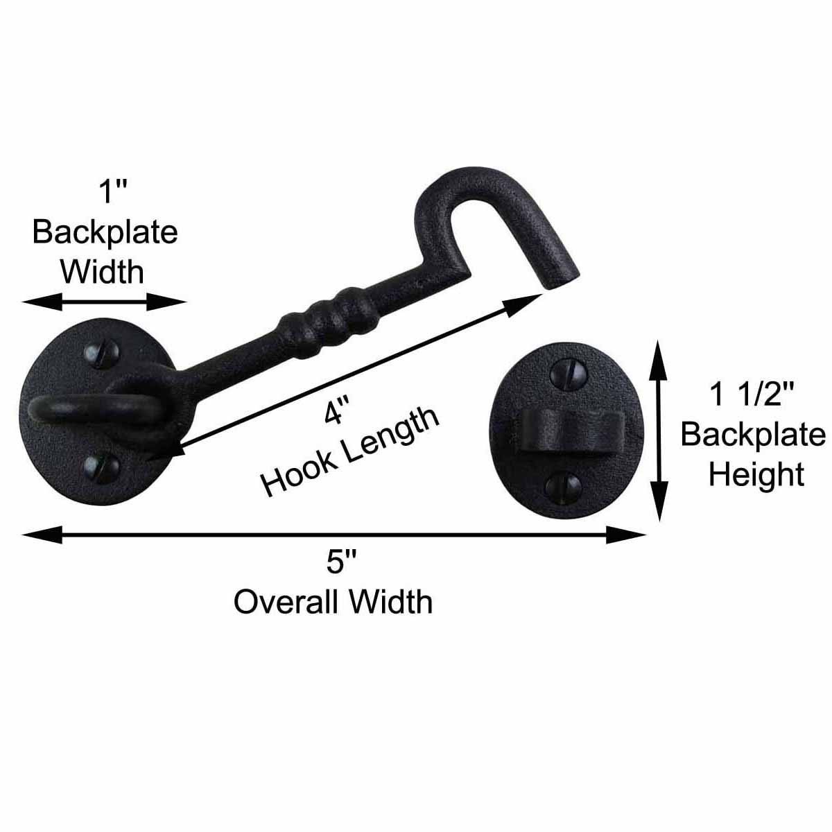 5 Inch Wrought Iron Hook and Eye Door Latch Lock - Oil Rubbed Bronze Finish with Mounting Hardware - Ideal for Cabinets, Gates, and Barn Doors