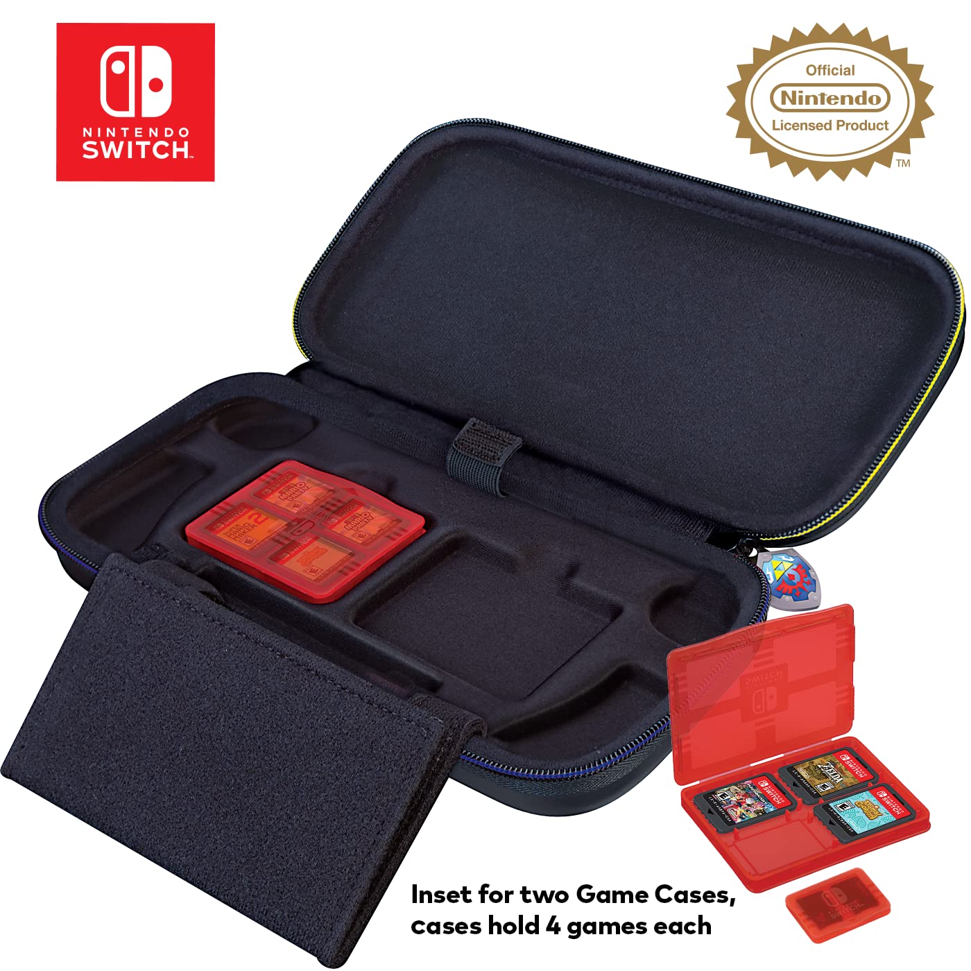 Nintendo Switch Case for Switch OLED, Switch & Switch Lite - Hard Protective Travel Carrying Case with Adjustable Stand & Bonus Game Storage | Portable Gaming Accessory for Travel, Commuting & Home Use