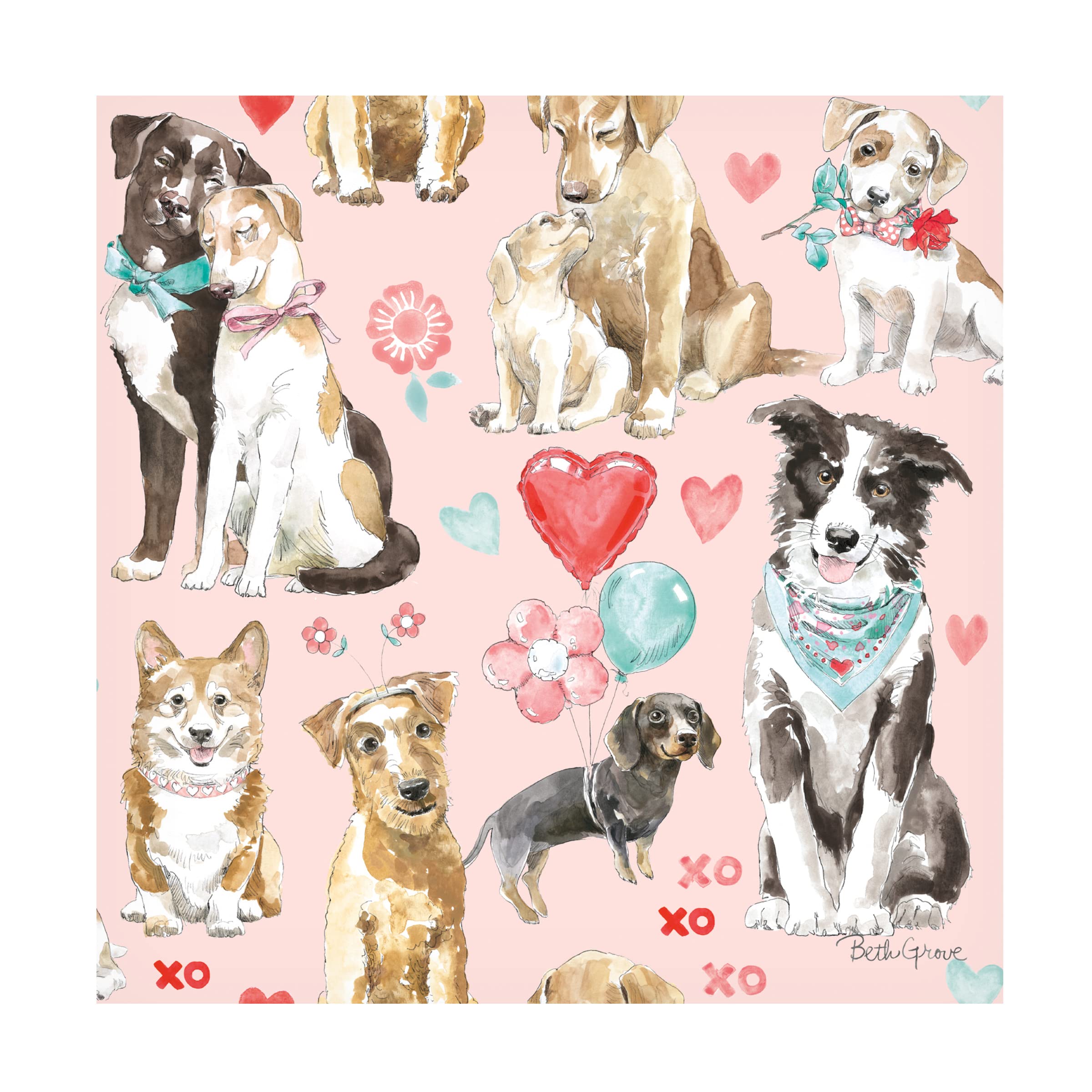Beth Grove 'Paws of Love Pattern IB' Canvas Wall Art - Handmade Dog Lover Home Decor for Living Room, Bedroom & Office