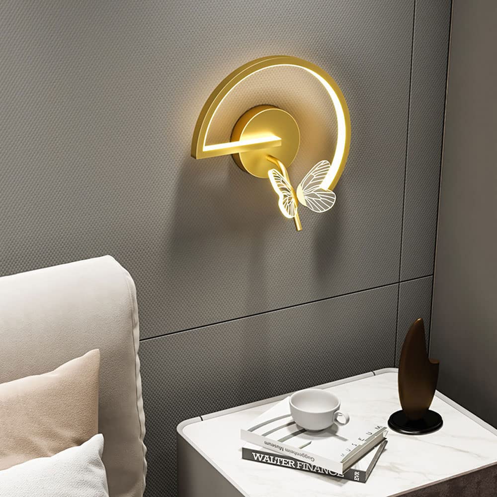 Modern 12W LED Wall Sconce Light - Semi-Arc Metal Fixture for Bedroom, Living Room & Stairwell - Butterfly Headboard Lamp for Home Decor | Perfect for Ambient Lighting, Bedside Reading & Staircase Safety