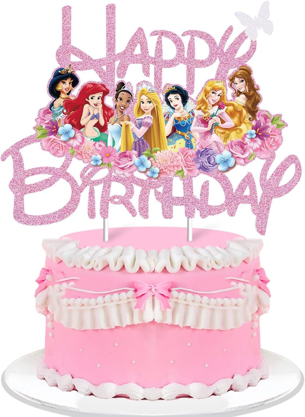 EnlSinr Double-Sided Pink Glitter Princess Cake Toppers for Girls - Elegant Castle-Themed Birthday Party Decorations | Perfect for Princess Birthday Cakes, Baby Showers & Fairy Tale Themed Celebrations