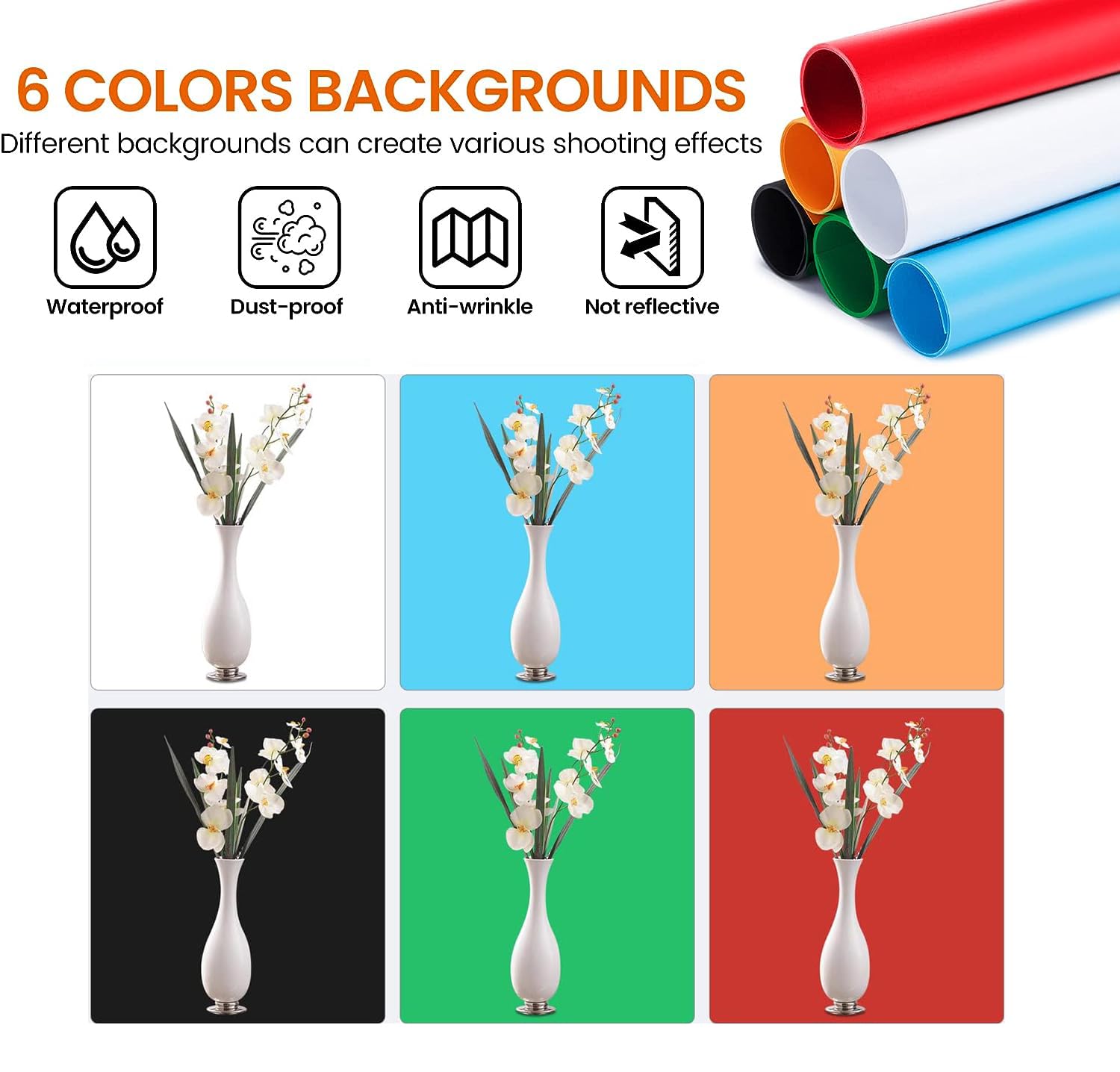 32x32 Inch GLZ Photo Studio Light Box Kit - Dimmable & Adjustable LED Lights, 6 Color Backdrops (White/Black/Orange/Blue/Green/Red) + Carry Bag - Perfect for Product Photography, Jewelry Display & Ecommerce Listings