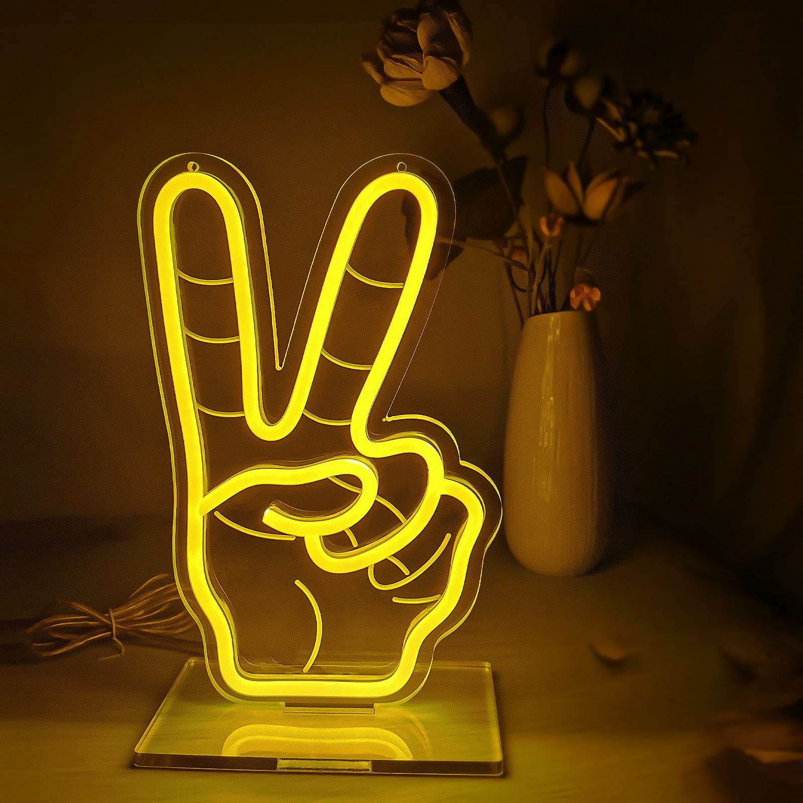 3D Designed USB-Powered Yellow Finger Shape LED Neon Sign - Unique Wall Decor for Home Entrance, Party, Shop | Perfect Gift for New Home & Housewarming