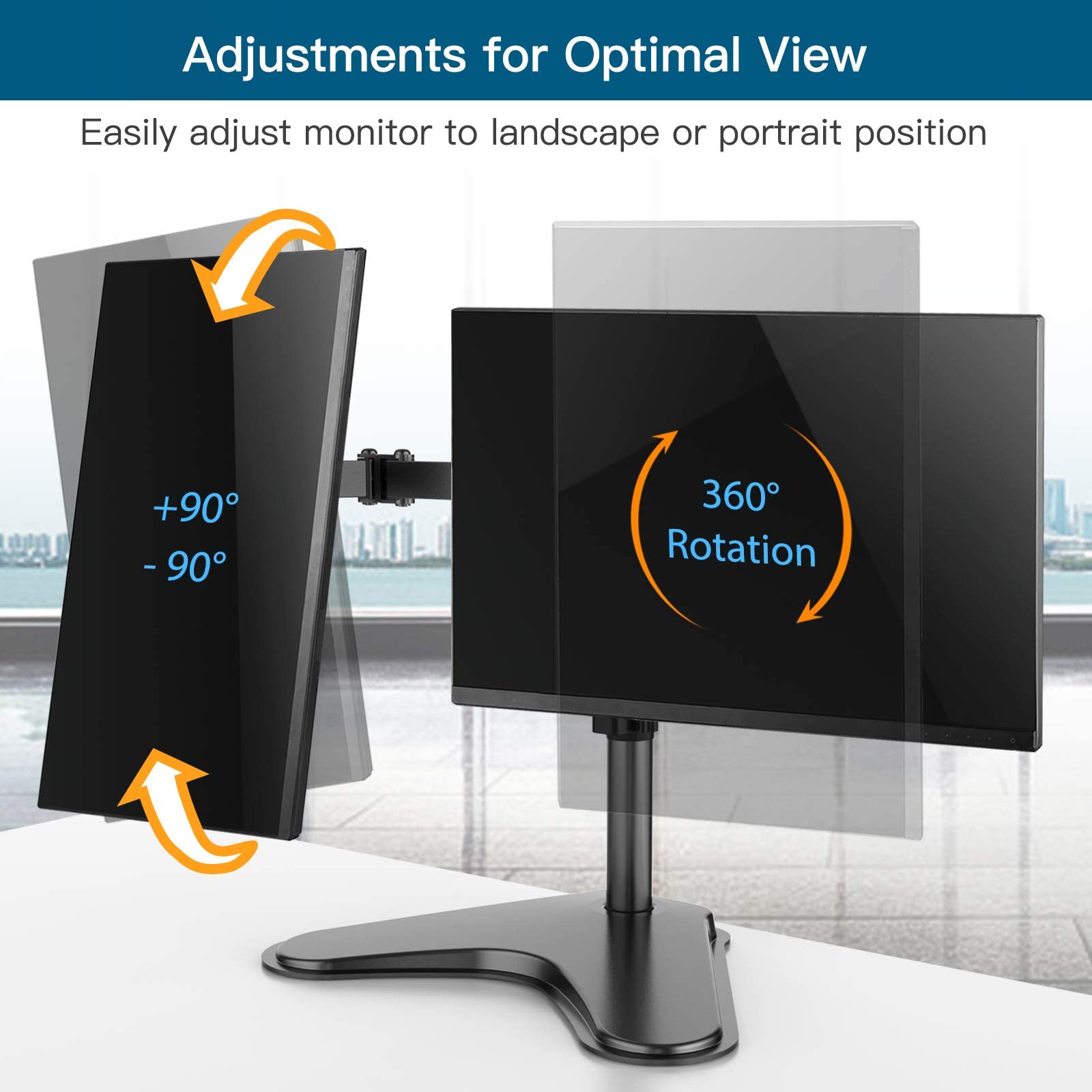 HUANUO Dual Monitor Stand for 13-32 Inch Screens with Heavy-Duty Base & Single Monitor Arm for 22-35 Inch Ultrawide - Perfect for Home Office, Gaming Setup, and Workspace Organization
