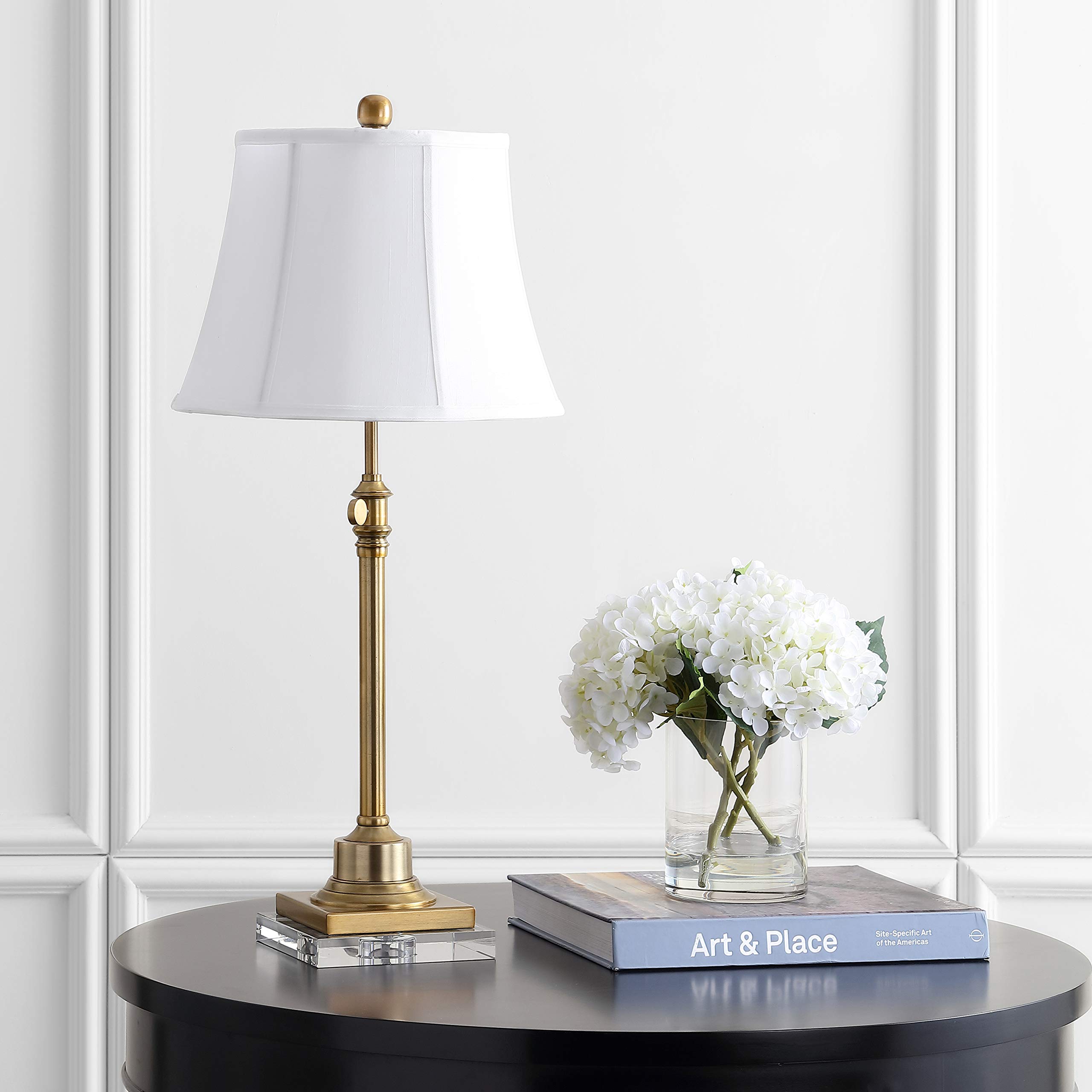 SAFAVIEH Callen Crystal & Brass Gold Adjustable Table Lamp Set of 2 - 21-31 Inch Modern Lighting for Bedroom, Living Room, Home Office & Nightstand (LED Bulbs Included) | Elegant Home Decor & Reading Light