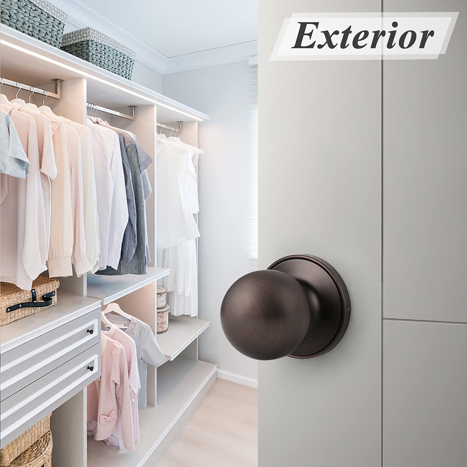 5 Pack Oil Rubbed Bronze Privacy & Passage Door Knob Set - Interior Bedroom Closet Door Handles for Home, Office & Hotel Rooms - Smooth Operation & Secure Locking Mechanism