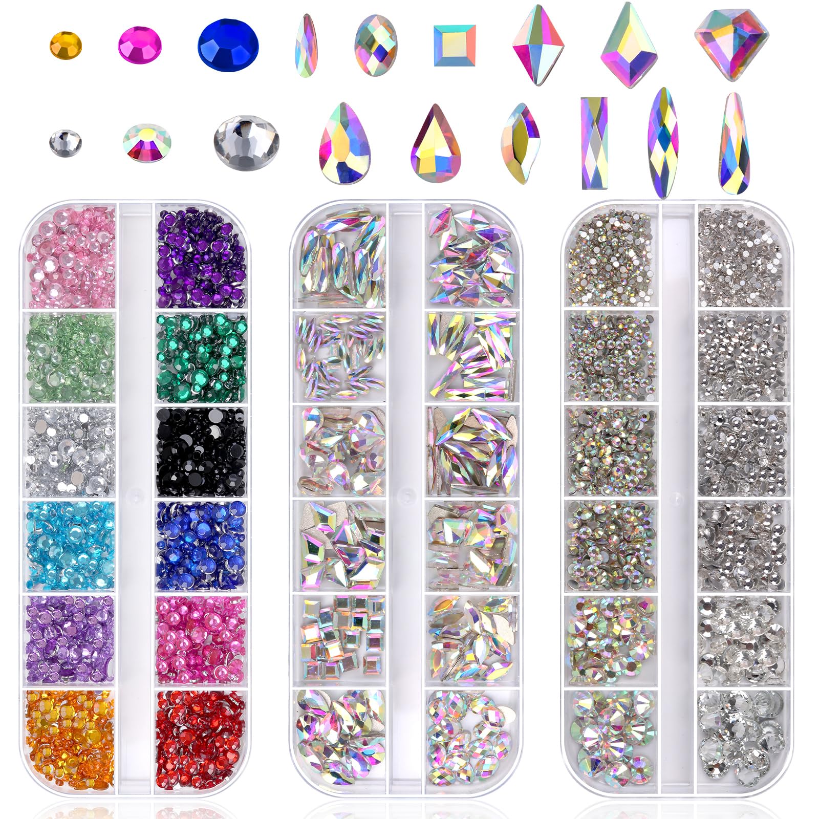Anezus 4728Pcs Nail Gems with Crystals Rhinestones - Nail Art Supplies Kit with Pickup Tool Pen for Nail Decoration, Makeup, Clothes & Shoes | Perfect for DIY Manicures, Fashion Accessories & Craft Projects