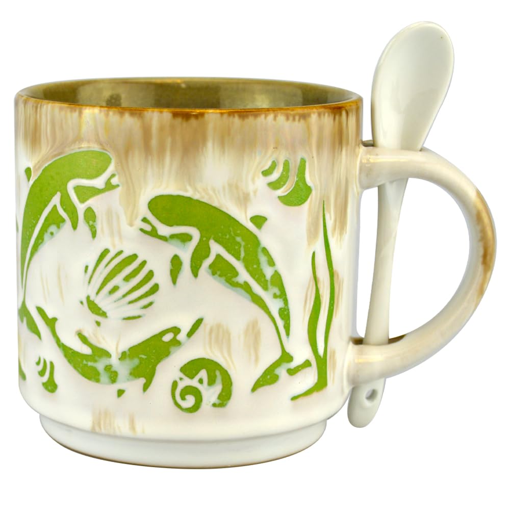 4-Pack Ceramic Espresso Cups Set with Seashell Design - 5oz Small Coffee & Tea Mugs for Home, Kitchen, and Cafe Use - Perfect for Espresso, Cappuccino, and Tea Time