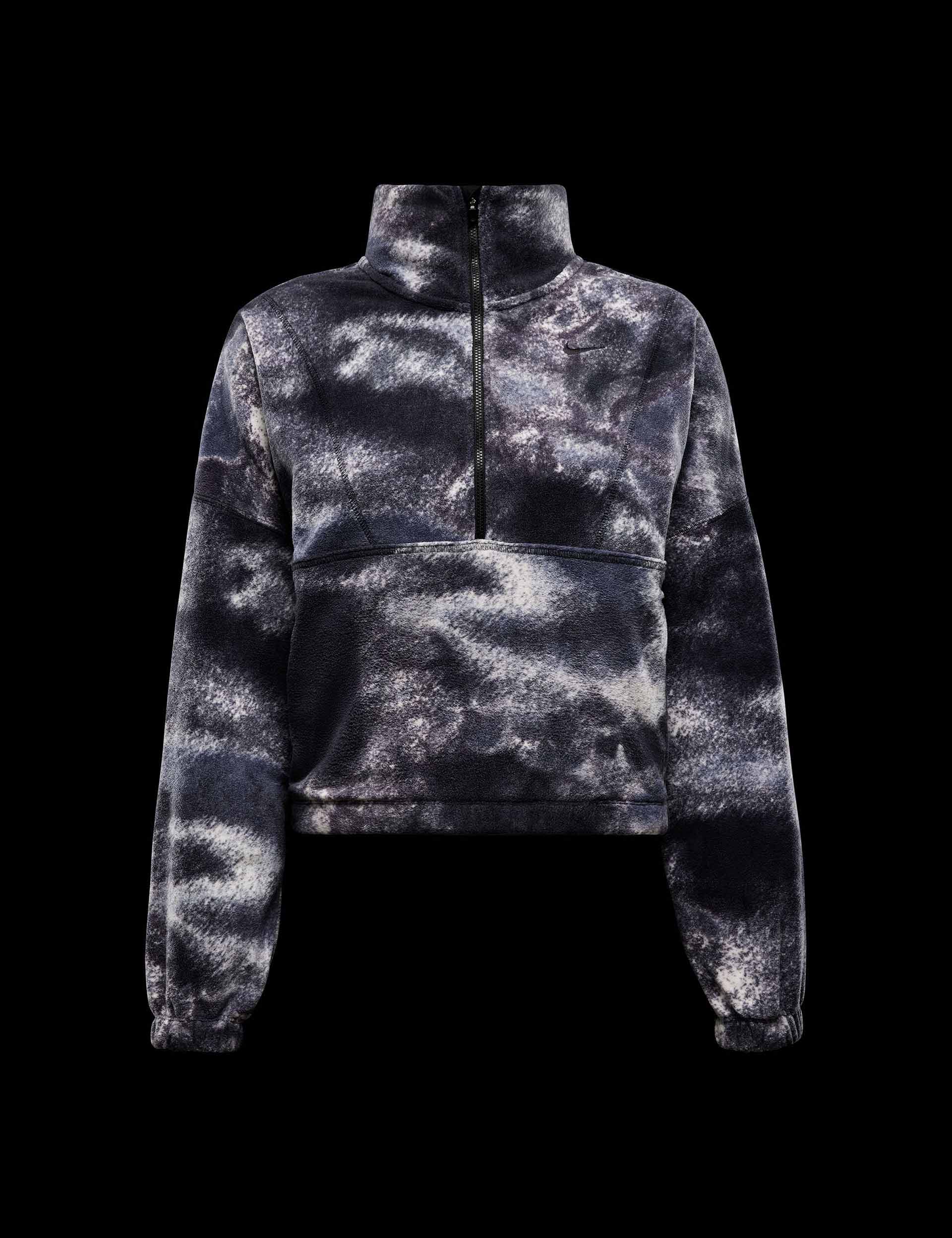 Oversized 1/2 Zip Fleece Printed Pullover Top for Women - Black | Cozy Winter Loungewear & Casual Outfit Essential
