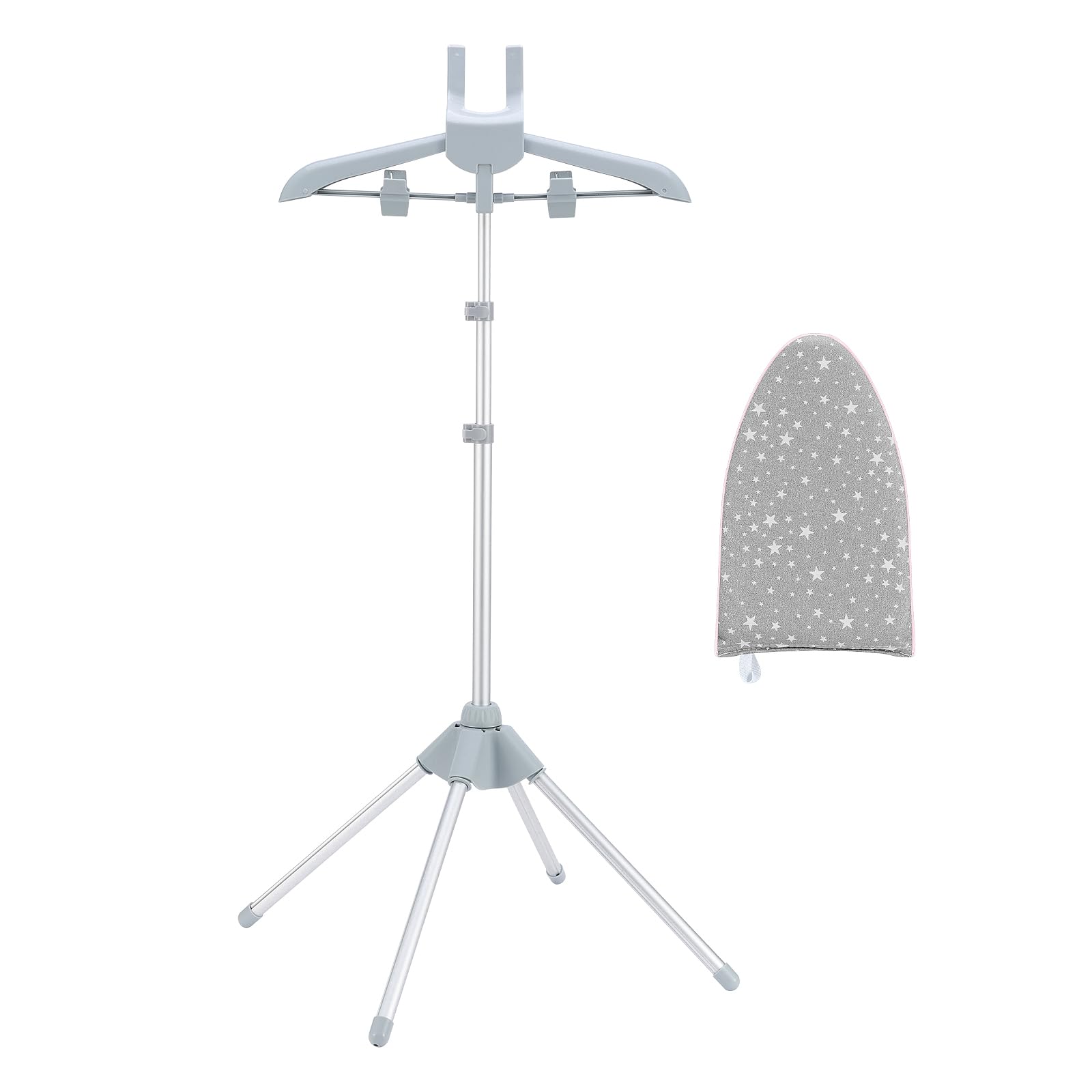 Adjustable Garment Steamer Rack & Ironing Glove Set for Clothes - Portable Mini Ironing Board with Hanging Hook - Perfect for Travel, Home & Professional Garment Care (Grey)