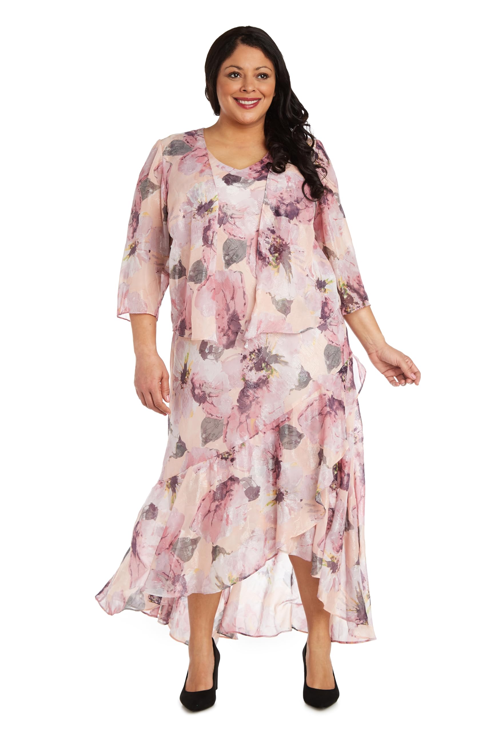 R&M Richards Women's Floral Print Maxi Dress - Elegant Long Flowy Summer Dress with V-Neck & Side Slits | Perfect for Beach Vacations, Garden Parties & Evening Events