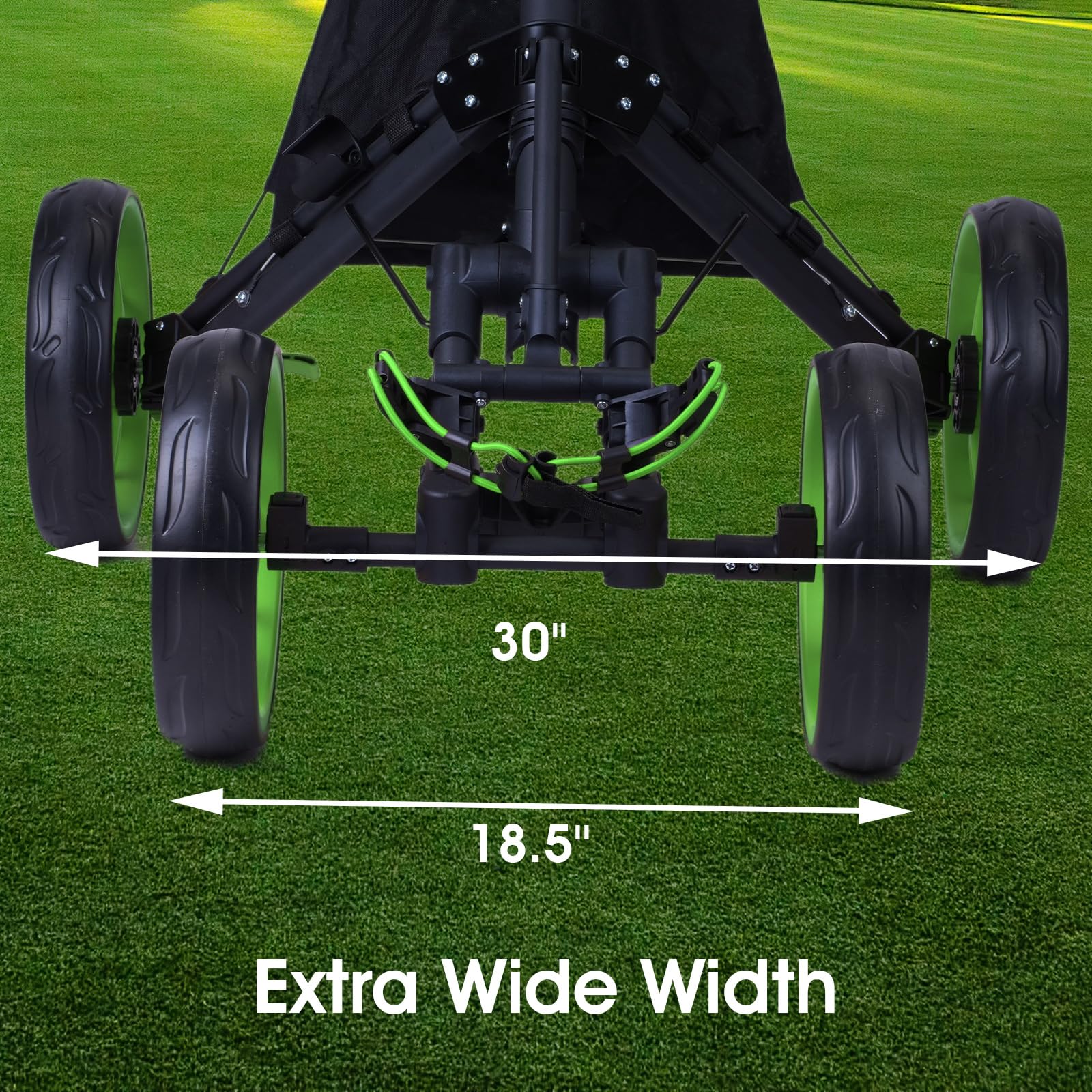 DRUIDS 4 Wheel Golf Push Cart - Lightweight Foldable Golf Trolley with Brake, Cup Holder, Umbrella Holder & Cooler Bag - Perfect for Golfers on the Course or Driving Range