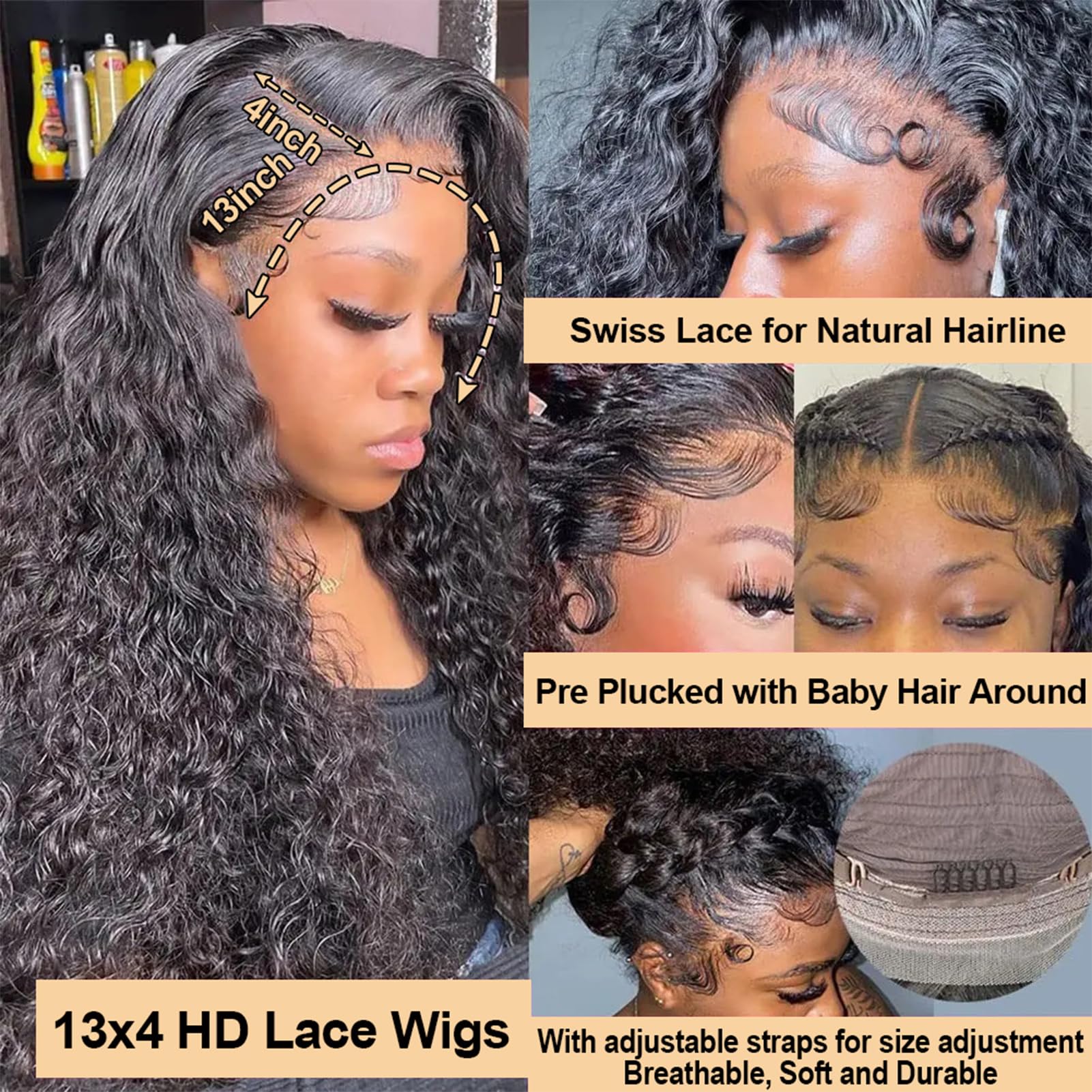 Deep Wave Lace Front Wigs Human Hair 200% Density 13x4 HD Transparent Full Lace Frontal Wigs - Glueless Deep Curly Human Hair Wig with Baby Hair & Pre-Plucked Hairline for Women (32 Inch) - Perfect for Daily Wear, Cosplay, Parties & Special Occasions