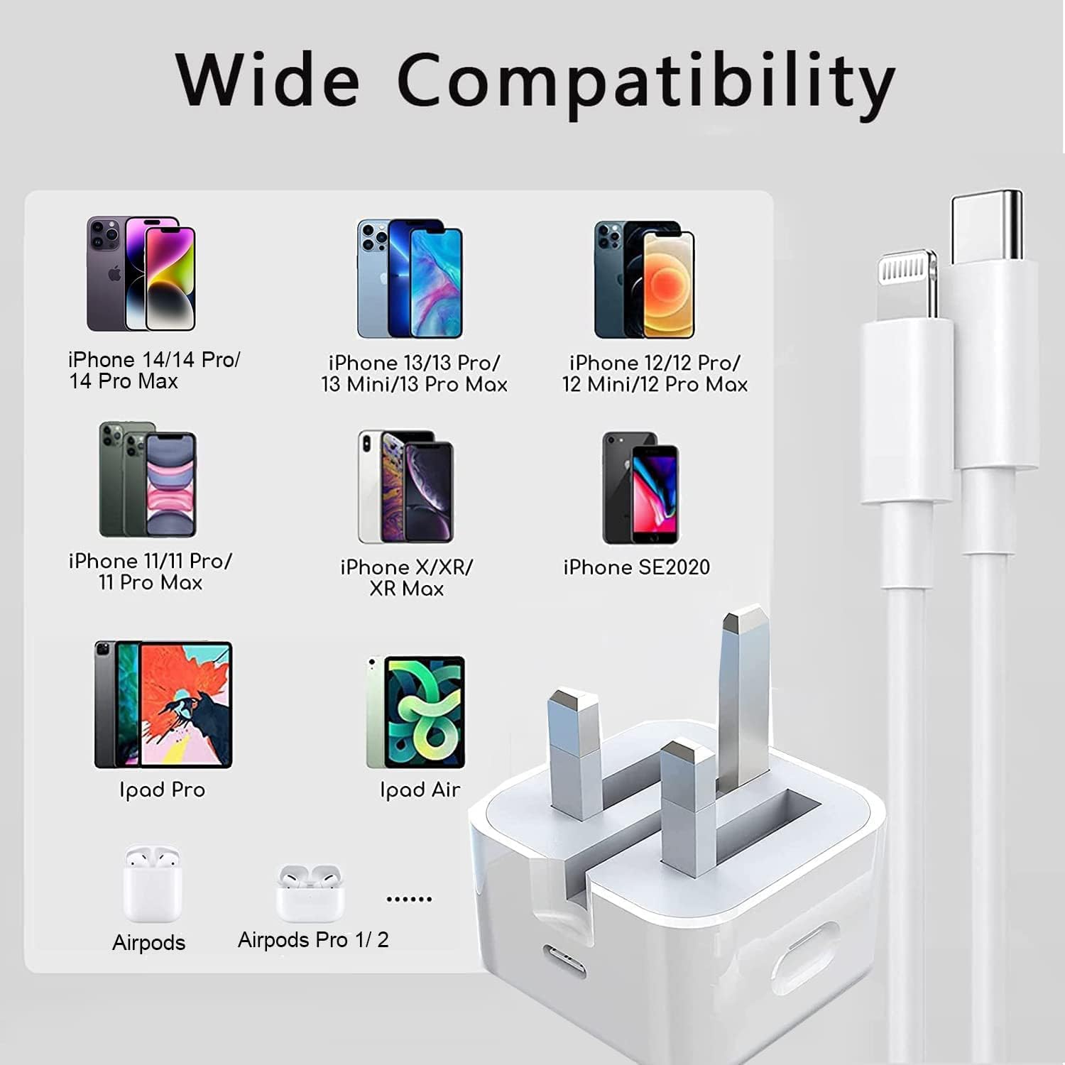 20W USB-C Fast Charger for iPhone 14/13/12/11/X/8 & iPad | PD Quick Charger with Cable | Compatible with iPhone 14 Pro Max/Plus/Pro & More | Perfect for Home, Office & Travel Charging
