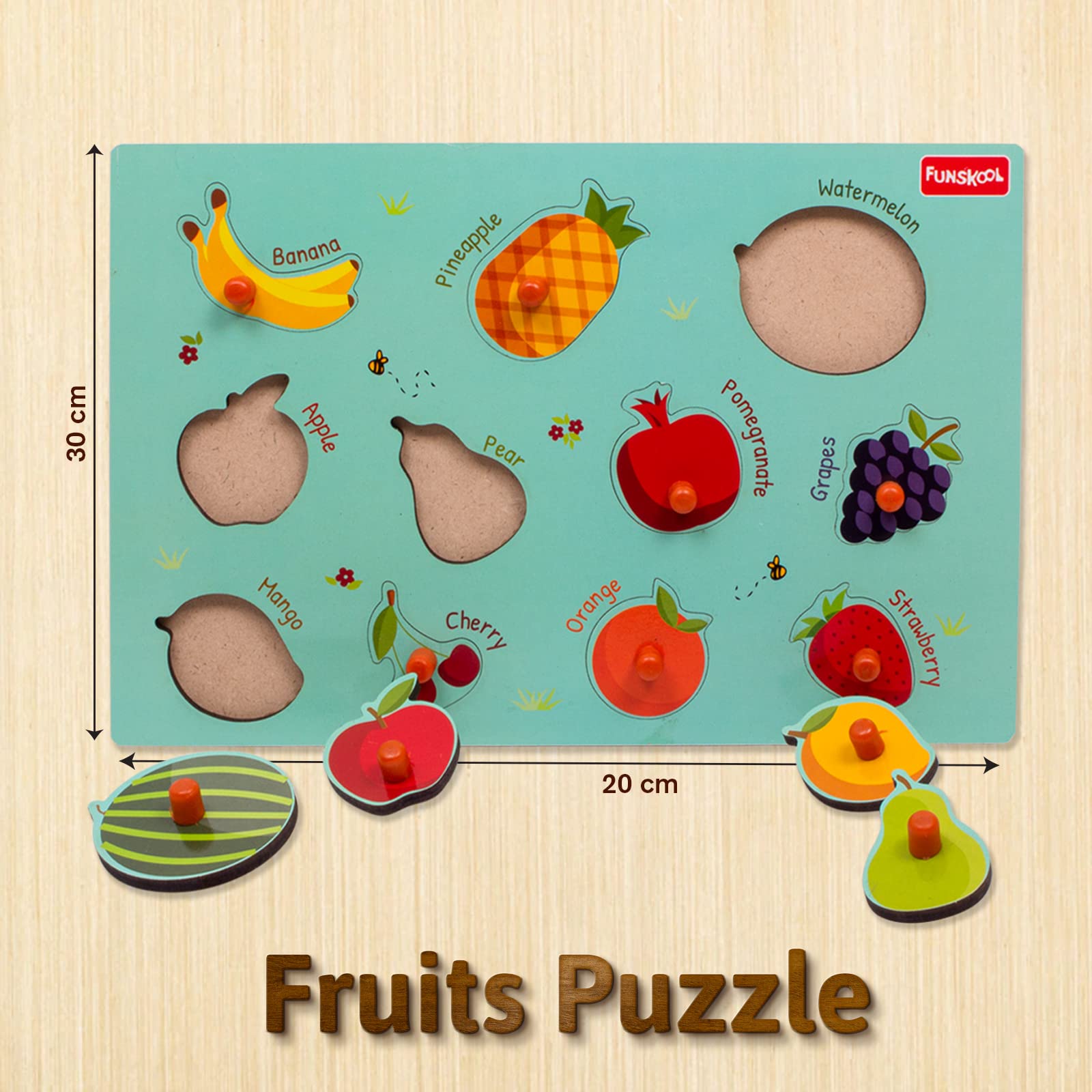Funskool Wooden Fruit Puzzle - 11 Piece Educational Toy for Kids Ages 4+ - Perfect for Preschool Learning & Montessori Playtime
