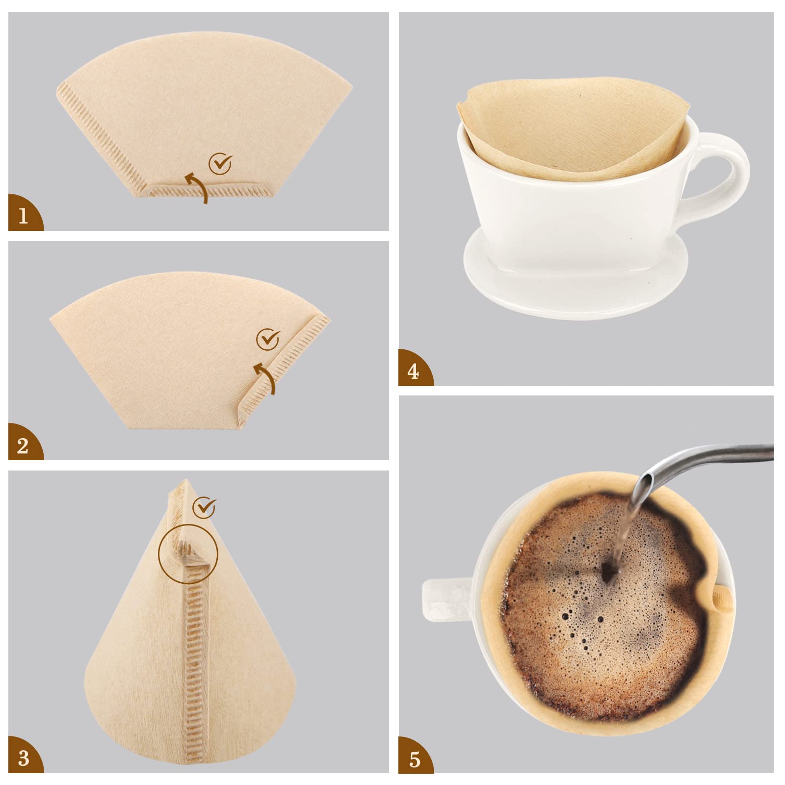Segarty #1 Coffee Cone Filters, 100 Count - Unbleached Natural Brown Paper for 1-2 Cup Pour Over Coffee Makers - Compatible with Most Drippers & Brewers - Perfect for Home, Office & Cafetera Use