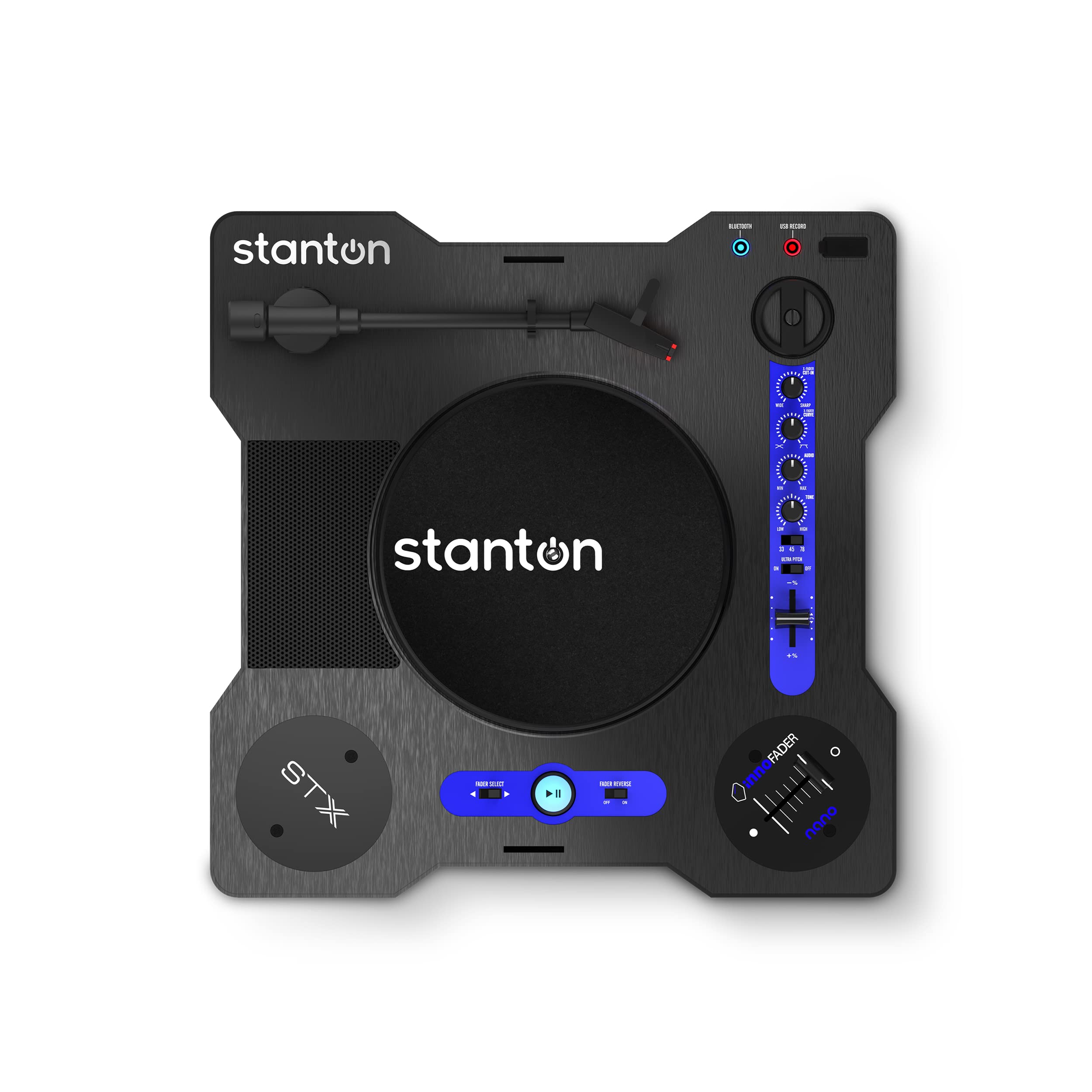 Stanton STX Portable DJ Turntable with Innofader Nano Crossfader - Bluetooth, USB Recording, Built-in Speaker & Rechargeable Battery - Perfect for Mobile DJs, Parties & Home Practice