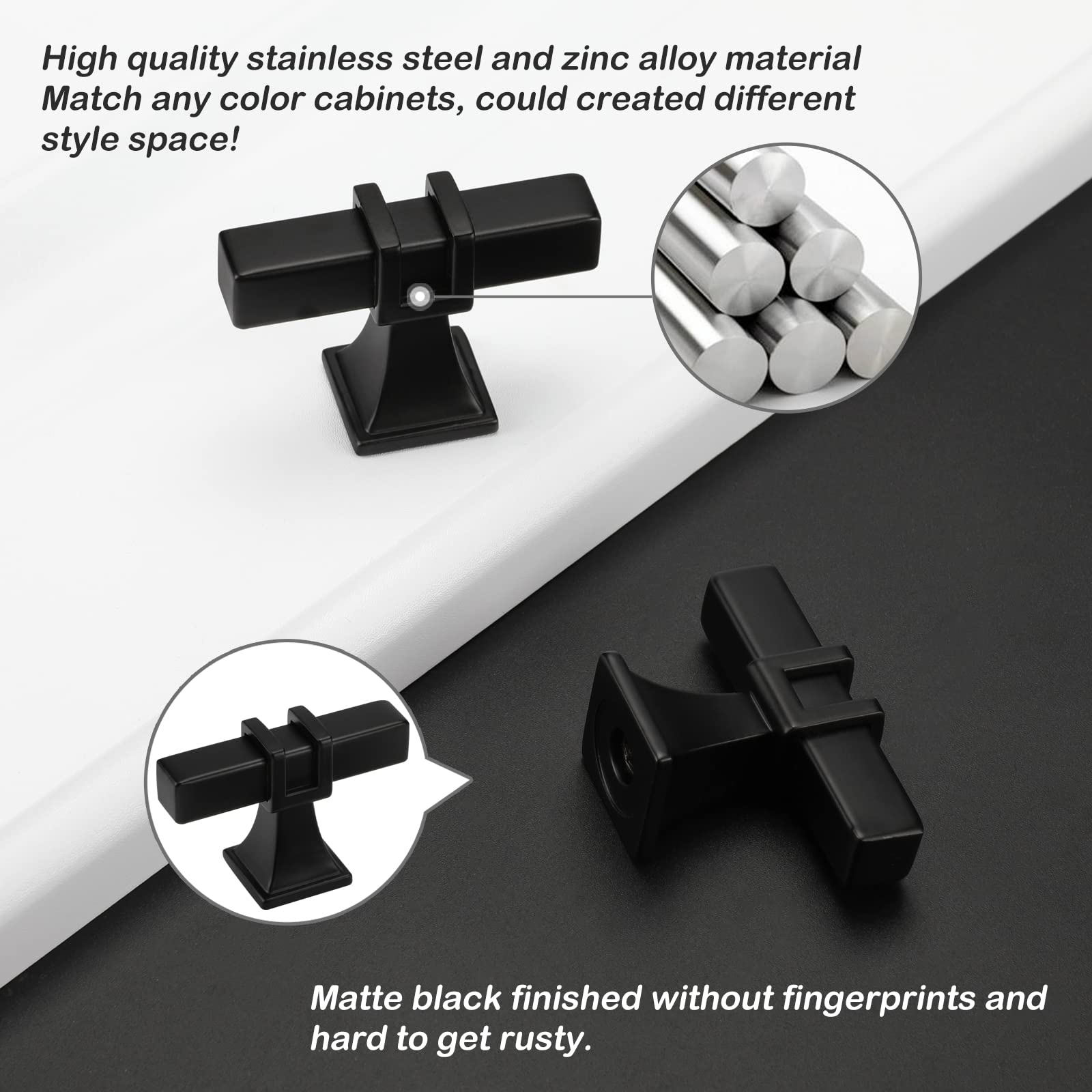 10 Pack Black Cabinet Knobs - Matte Black Dresser Drawer Pulls, T-Bar Kitchen Cabinet Handles for Bedroom Furniture & Kitchen Cabinets | Durable Hardware for Home Renovation & DIY Projects
