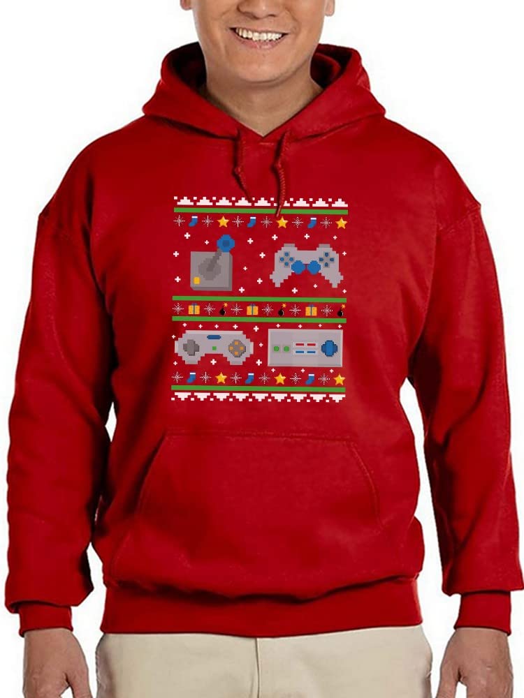 Smartprints Men's Retro Gaming Graphic Hoodie - Christmas Themed Pullover Sweatshirt - Regular Fit Casual Wear for Holidays & Gaming Enthusiasts