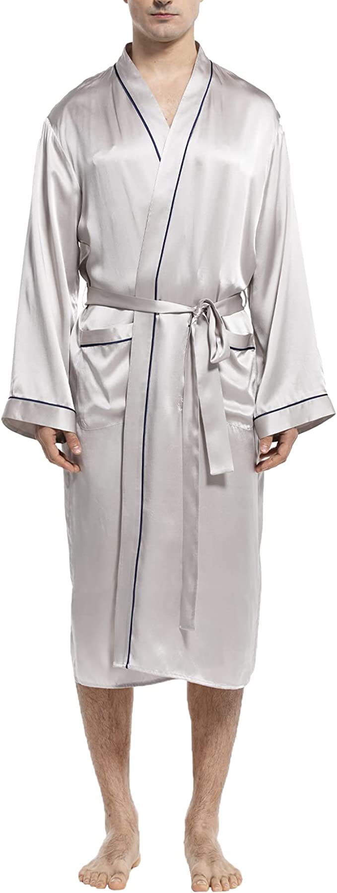 Luxury Mulberry Silk Robe for Men - Lightweight Long Sleeve Bathrobe & Sleepwear - Perfect for Spa, Lounging & Relaxation at Home