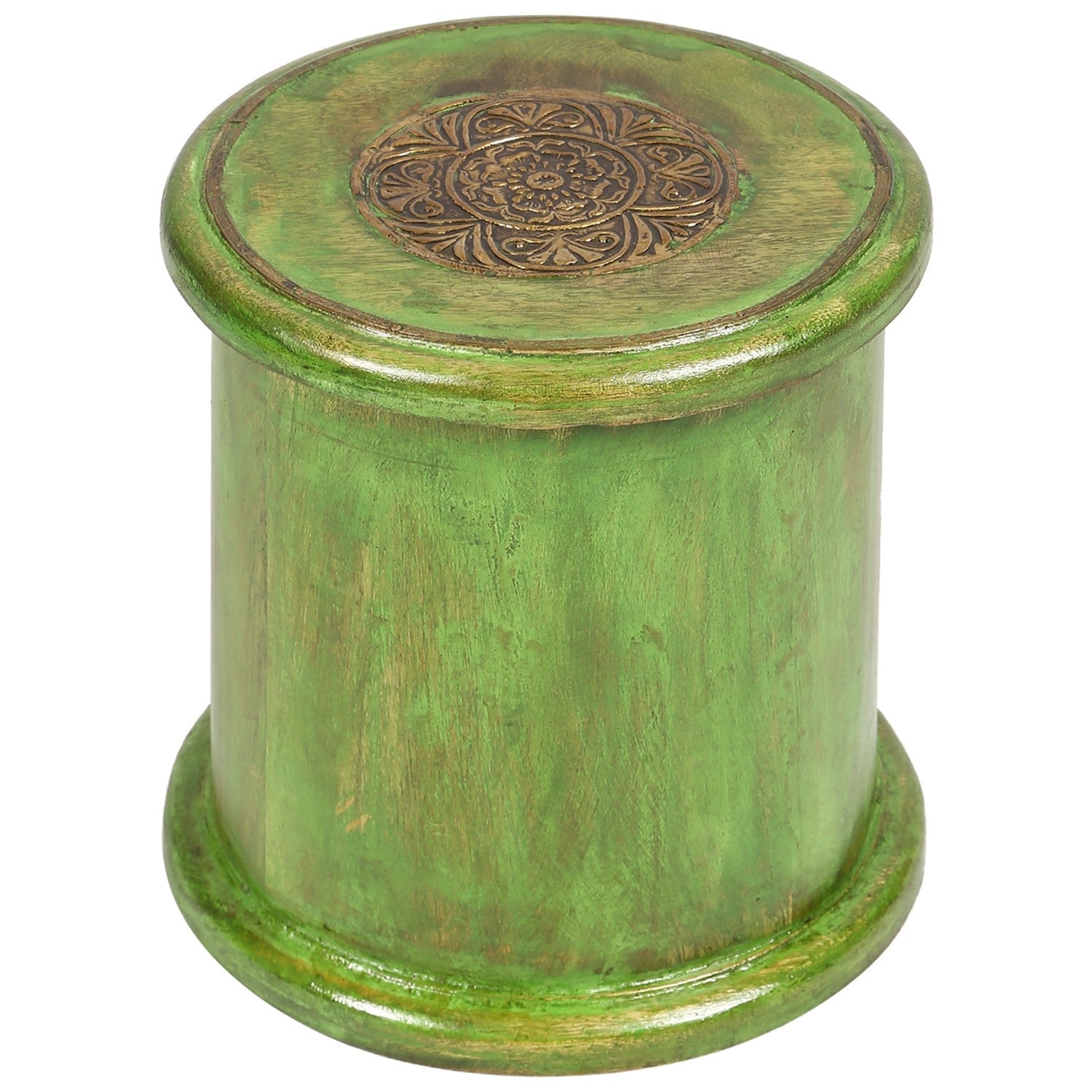 Vintage Embossed Antique Brass Round Drawer Pull - Green Patina Finish for Cabinets, Dressers & Furniture Restoration