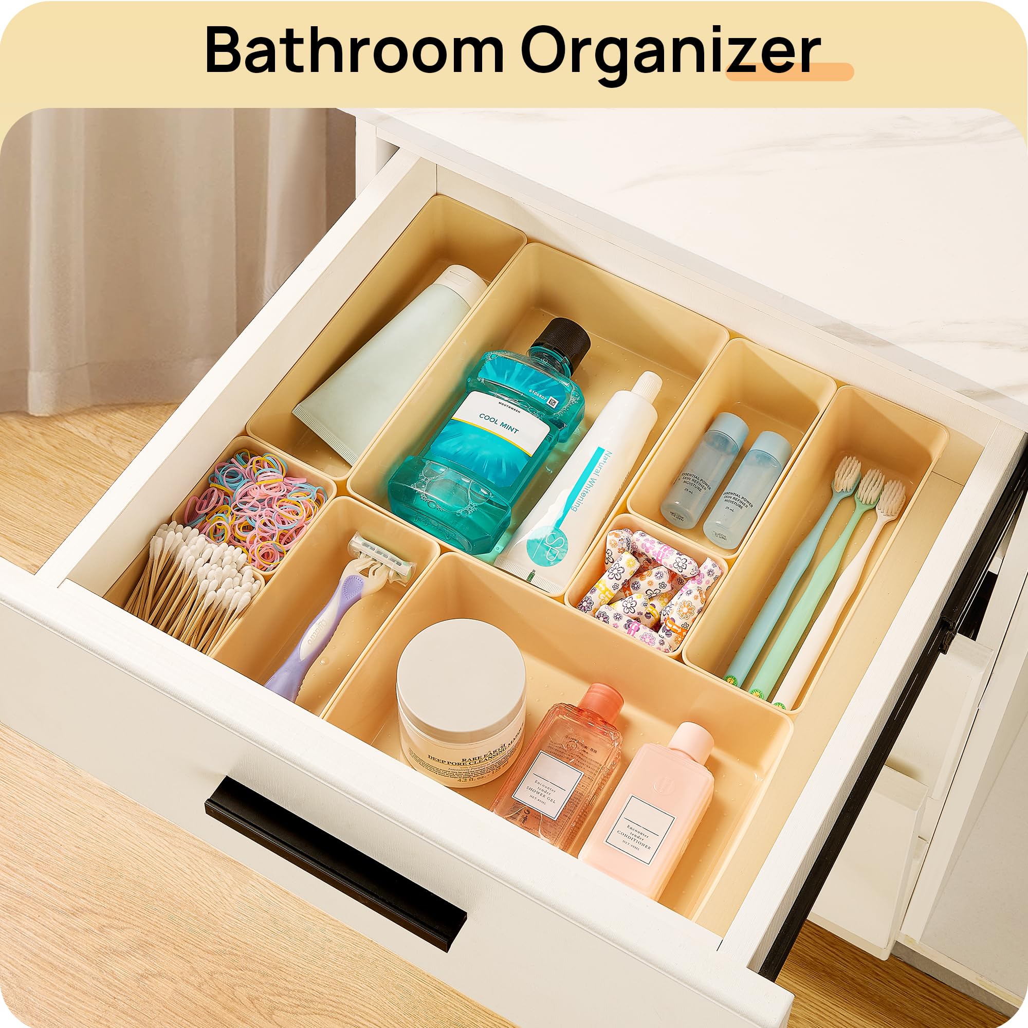 Vtopmart 25-Piece Plastic Drawer Organizer Set - 4-Size Versatile Storage Bins for Bathroom Vanity, Makeup, Bedroom, Kitchen Utensils & Office Supplies - Perfect for Home Organization & Decluttering