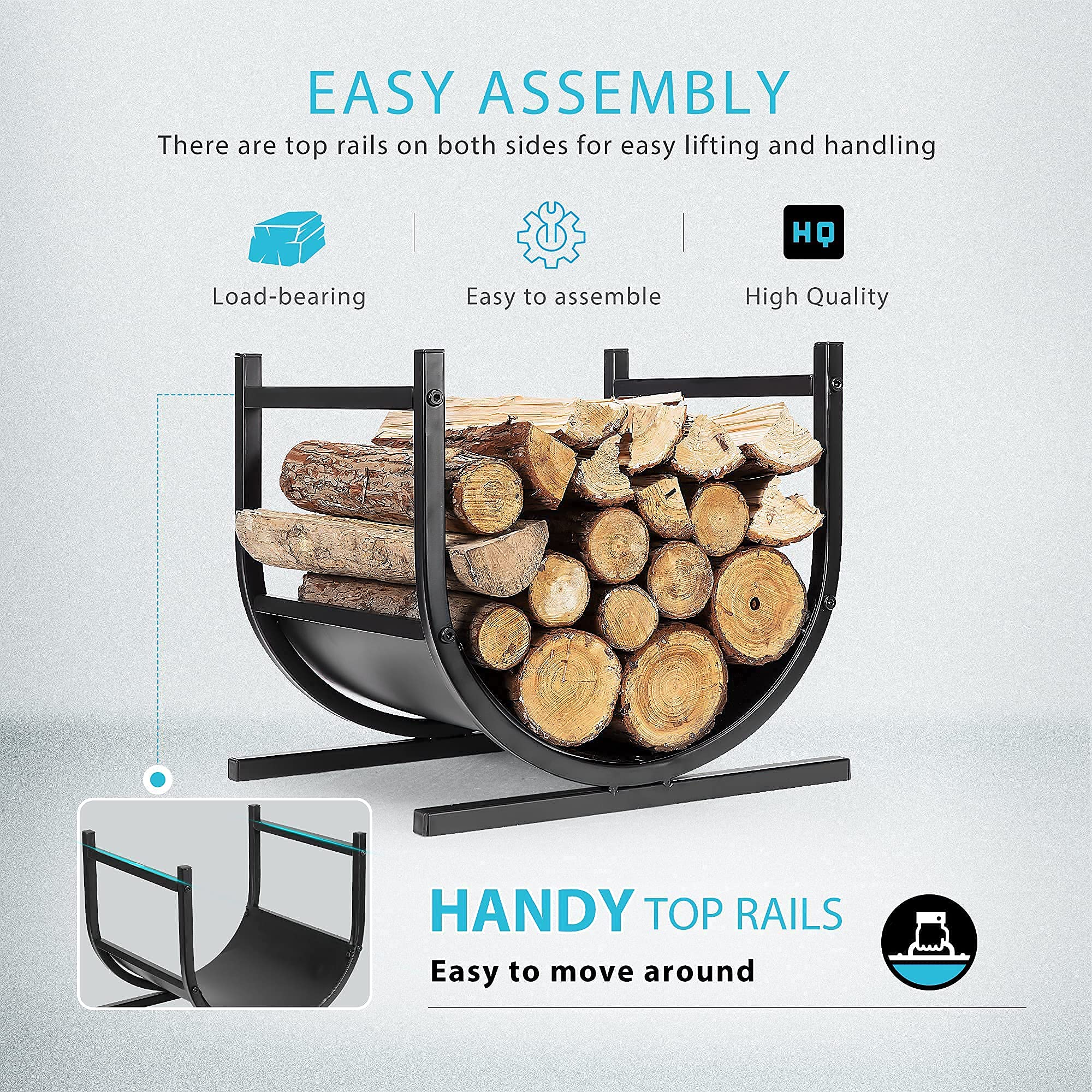VIVOHOME 17 Inch Heavy Duty Firewood Rack - Indoor/Outdoor Log Storage Holder with 8ft Capacity - Perfect for Fireplace, Patio, and Camping Wood Storage
