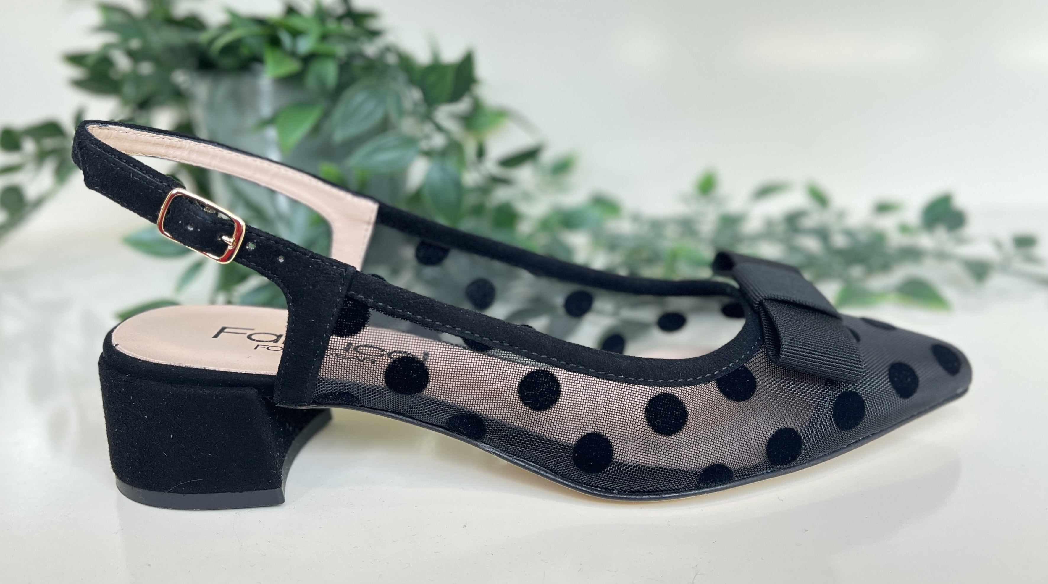 FABUCCI Women's Black Polka Dot Slingback Heels - Comfortable Dress Shoes for Work, Party & Special Occasions | Size E568R | Stylish Pointed Toe Pumps for Women