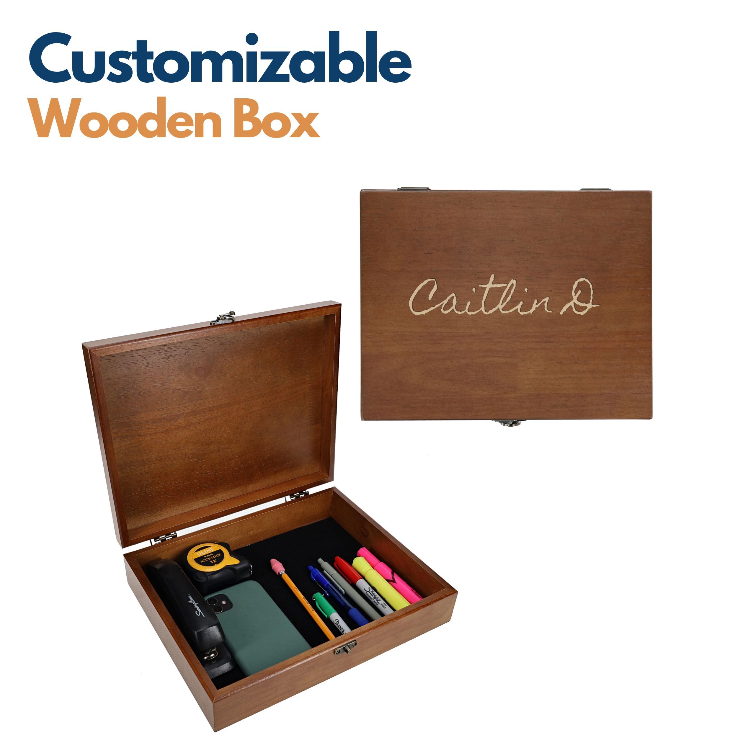 Custom Engraved Wooden Treasure Box with Brass Latch - Walnut Finish for Jewelry Storage
