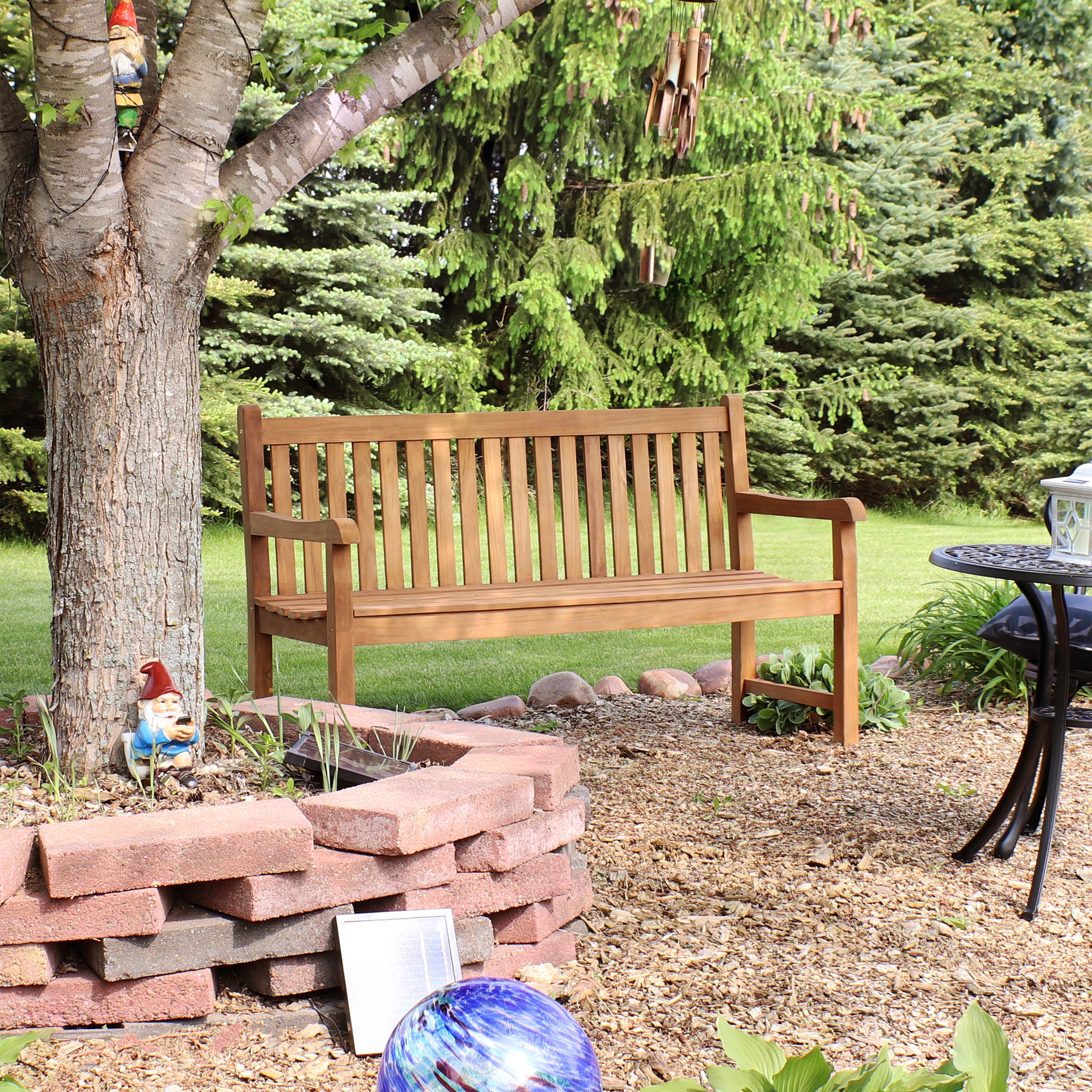 Sunnydaze Outdoor 2-Person Teak Wood Garden Bench - Durable Patio Furniture for Backyard, Porch & Garden Seating - Perfect for Relaxing Outdoors