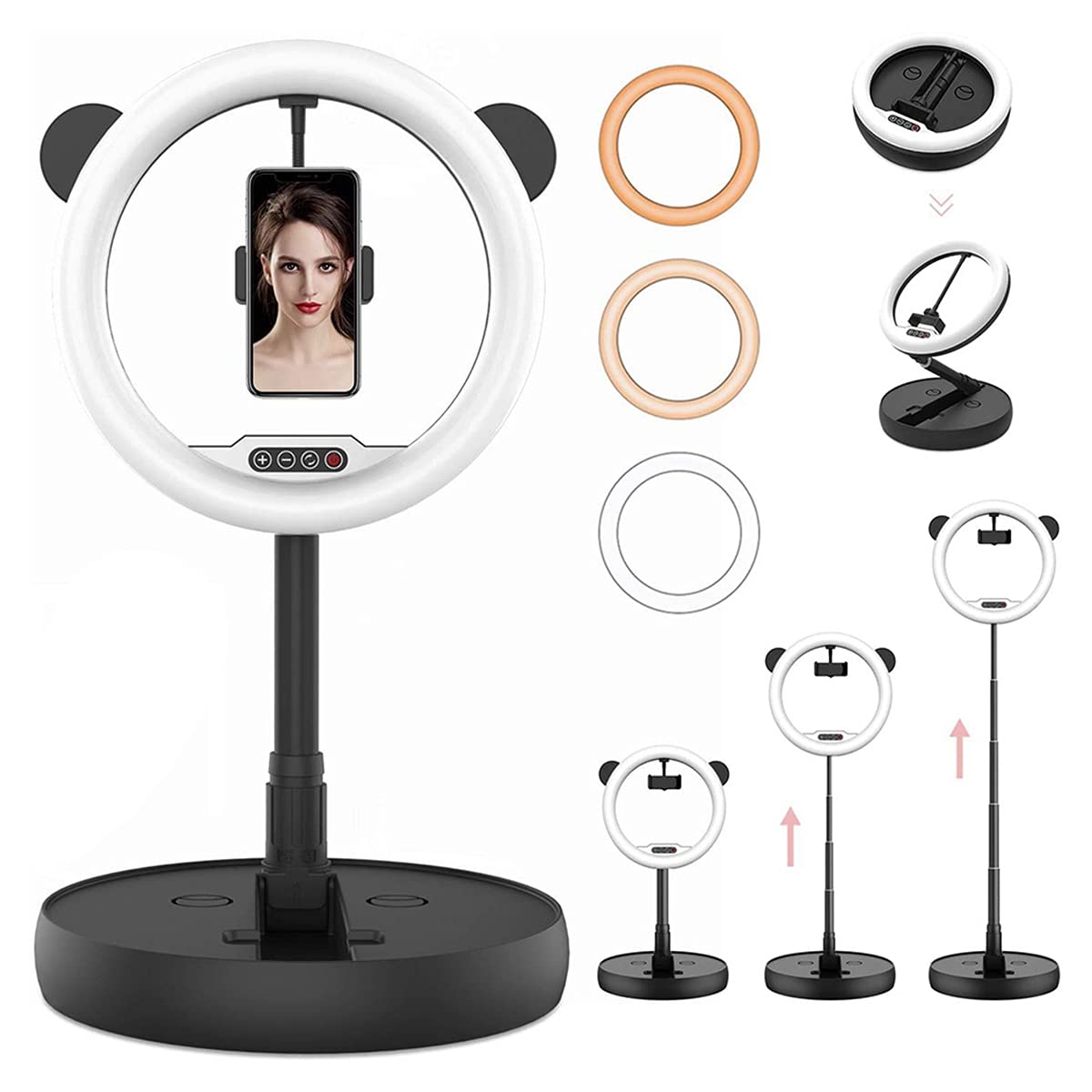 Portable Makeup Ring Light - 3 Colors, 10 Brightness for Streaming & Photography