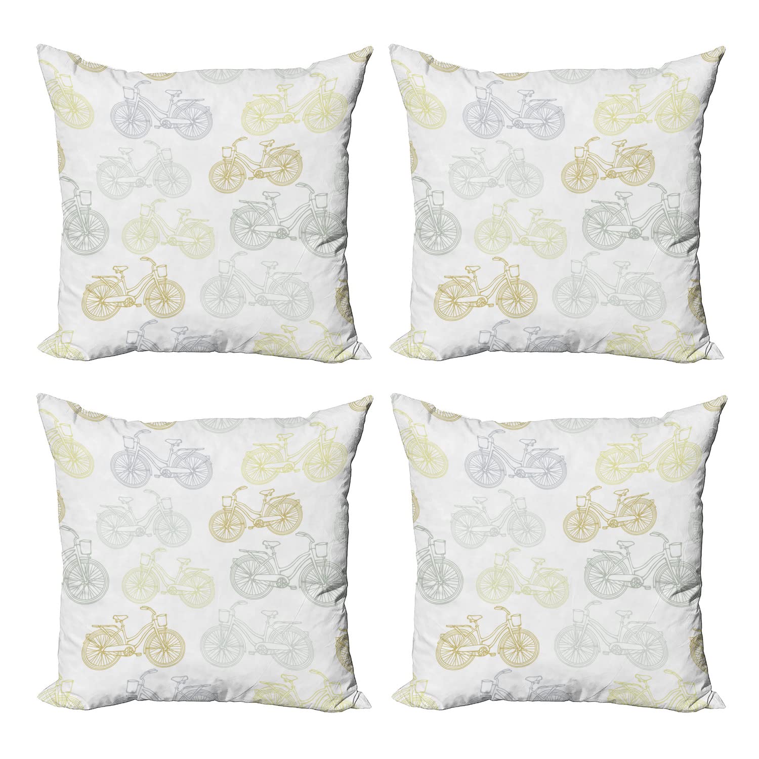 Ambesonne 4-Piece Bicycle Throw Pillow Cover Set - Pastel Retro Cycling Design on White Background, 24x24 Inch Square Cushion Covers for Sofa, Bed & Home Decor in Cadet Blue & Camel | Perfect for Living Room, Bedroom & Bicycle-Themed Interior Design