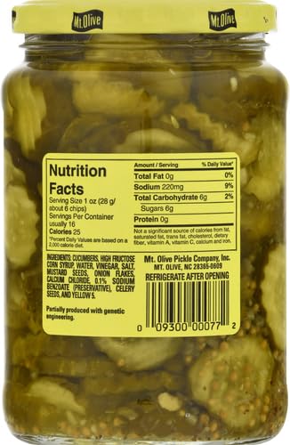 Mt. Olive Bread and Butter Pickle Chips, 24 oz Jar - Crunchy Sweet & Tangy Pickles for Sandwiches, Burgers, Charcuterie Boards & Snacking