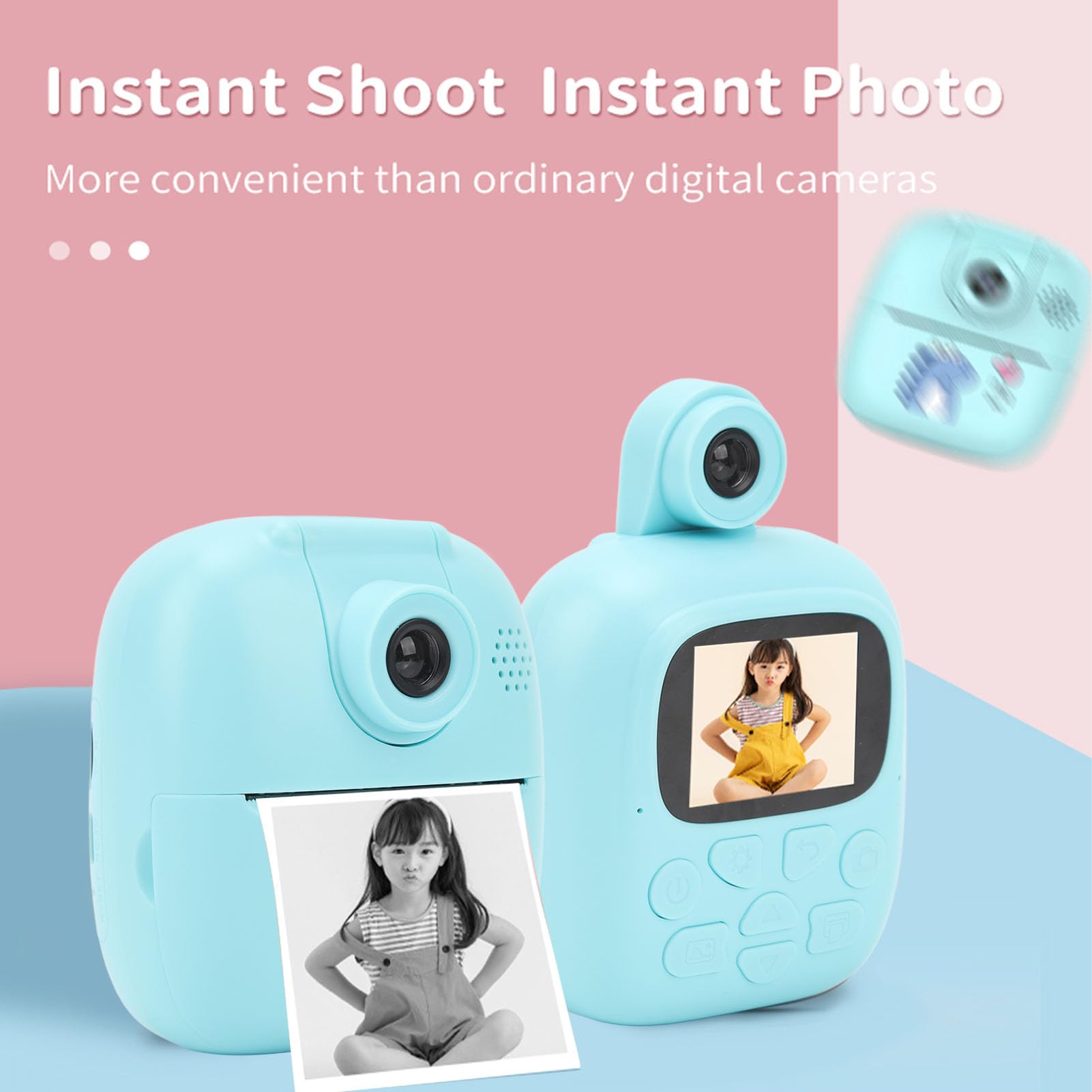 Eujgoov Mini Thermal Printer - 2.0in IPS 1080P 44MP Kids Instant Print Camera Toy for Birthday Gifts & Travel Memories