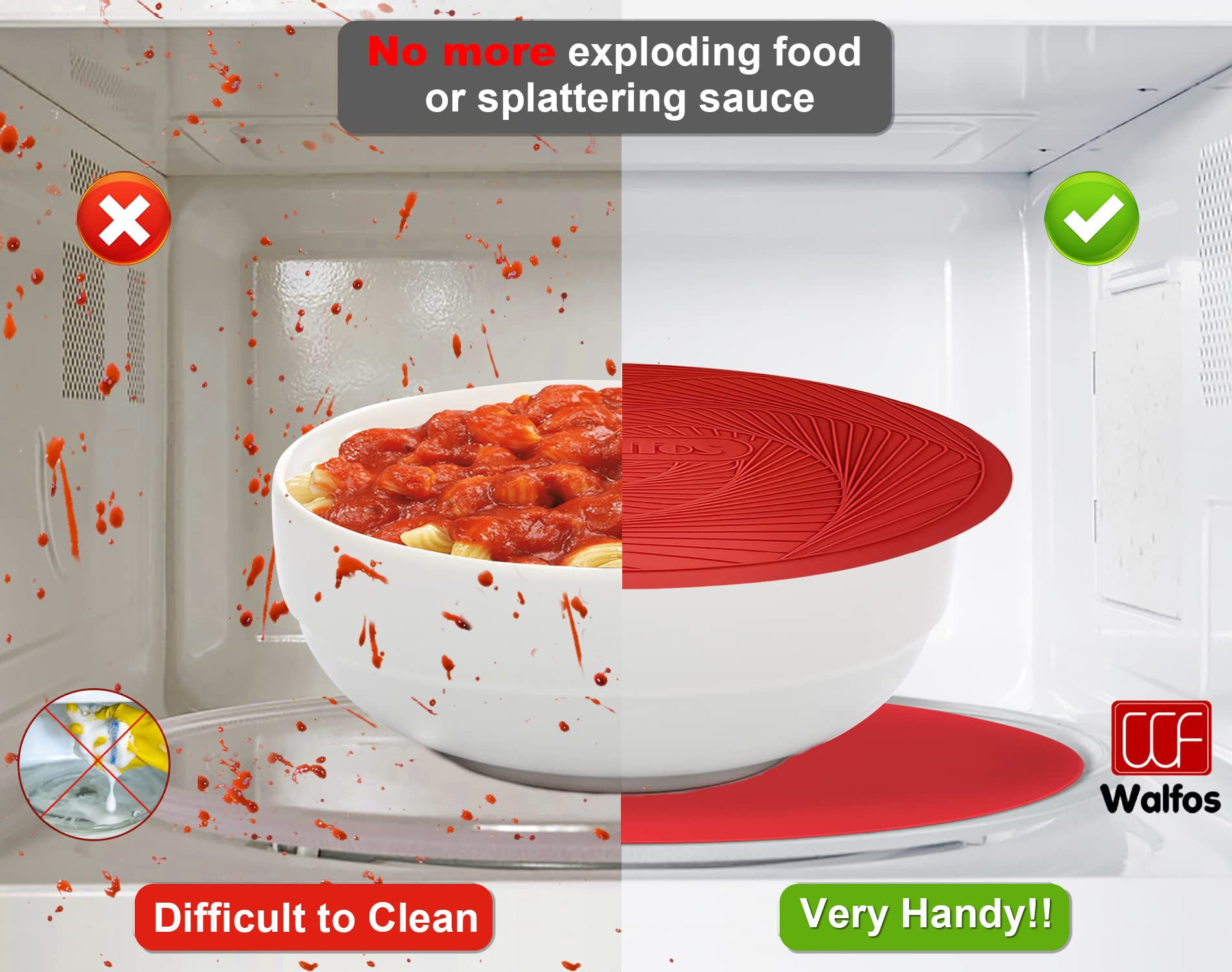 Walfos 12-Pack 10 Inch Silicone Microwave Mats - Non-Slip Heat Resistant Splatter Cover & Trivet for Kitchen - Perfect for Microwave, Oven, Hot Pans & Pots (Red) - Keep Countertops Clean While Cooking & Serving Hot Dishes