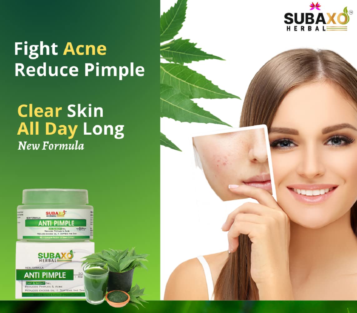 Subaxo Anti Acne & Pimple Removal Face Gel - Hydrating Treatment for Acne Marks & Dark Spots with Neem Extracts - Reduces Redness & Inflammation for Women & Men (50ml) - Perfect for Daily Skincare & Post-Breakout Care