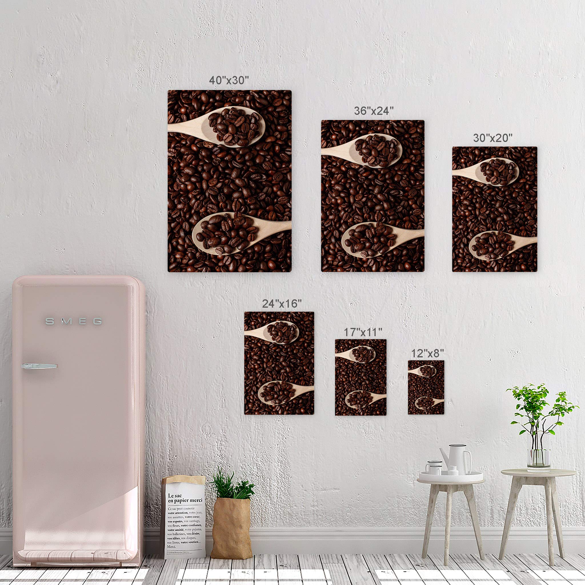 Premium Tasty Coffee Beans on Wood Spoon Metal Wall Art Print - Modern Kitchen & Cafe Decor, Farmhouse Dining Room Art, Unique Housewarming Gift - Made in USA (40x30) - Perfect for Coffee Shops, Restaurants & Home Decor