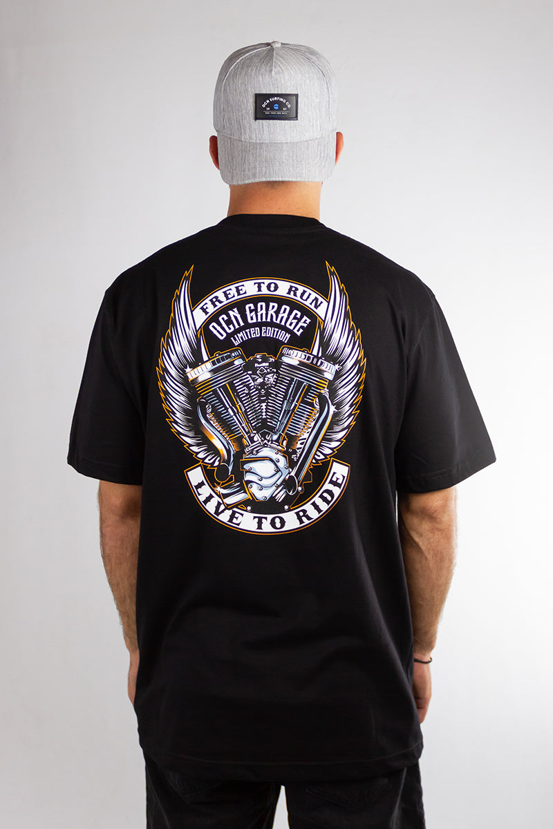 Men's T-Shirt Ocn Garage Black A8 - Comfortable Casual Wear for Everyday Outfits and Street Style