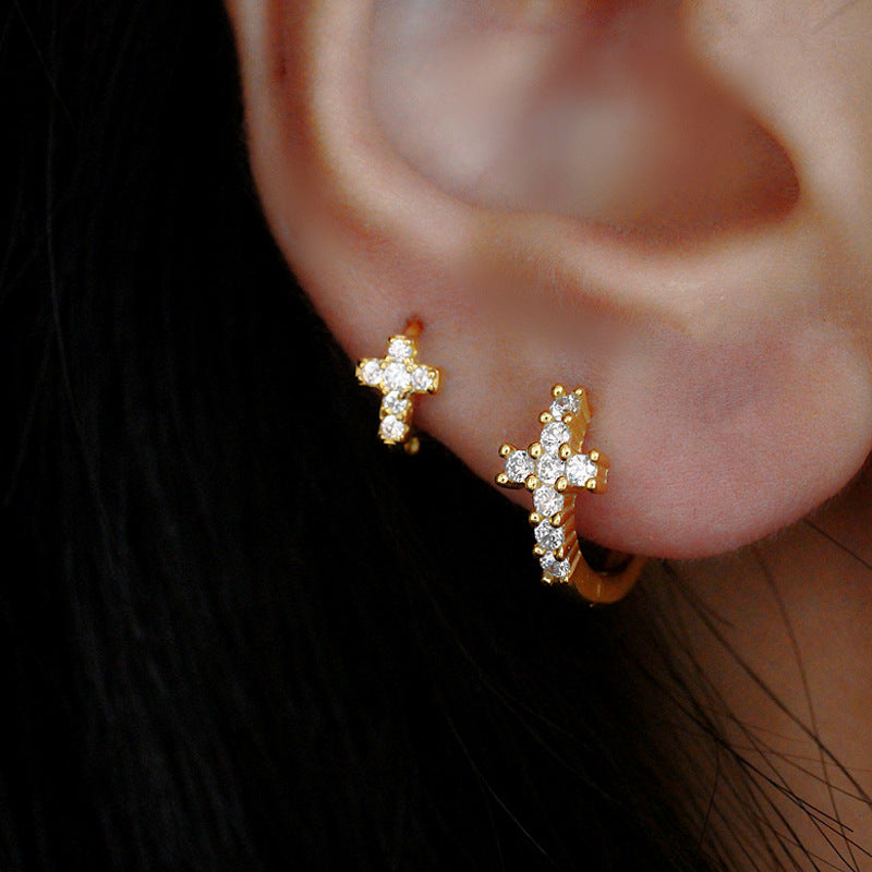 18K Gold Plated Cross Skeleton Cartilage Hoop Earrings for Women | Gothic Punk Jewelry | Perfect for Parties, Concerts and Everyday Wear (HSPJ695)
