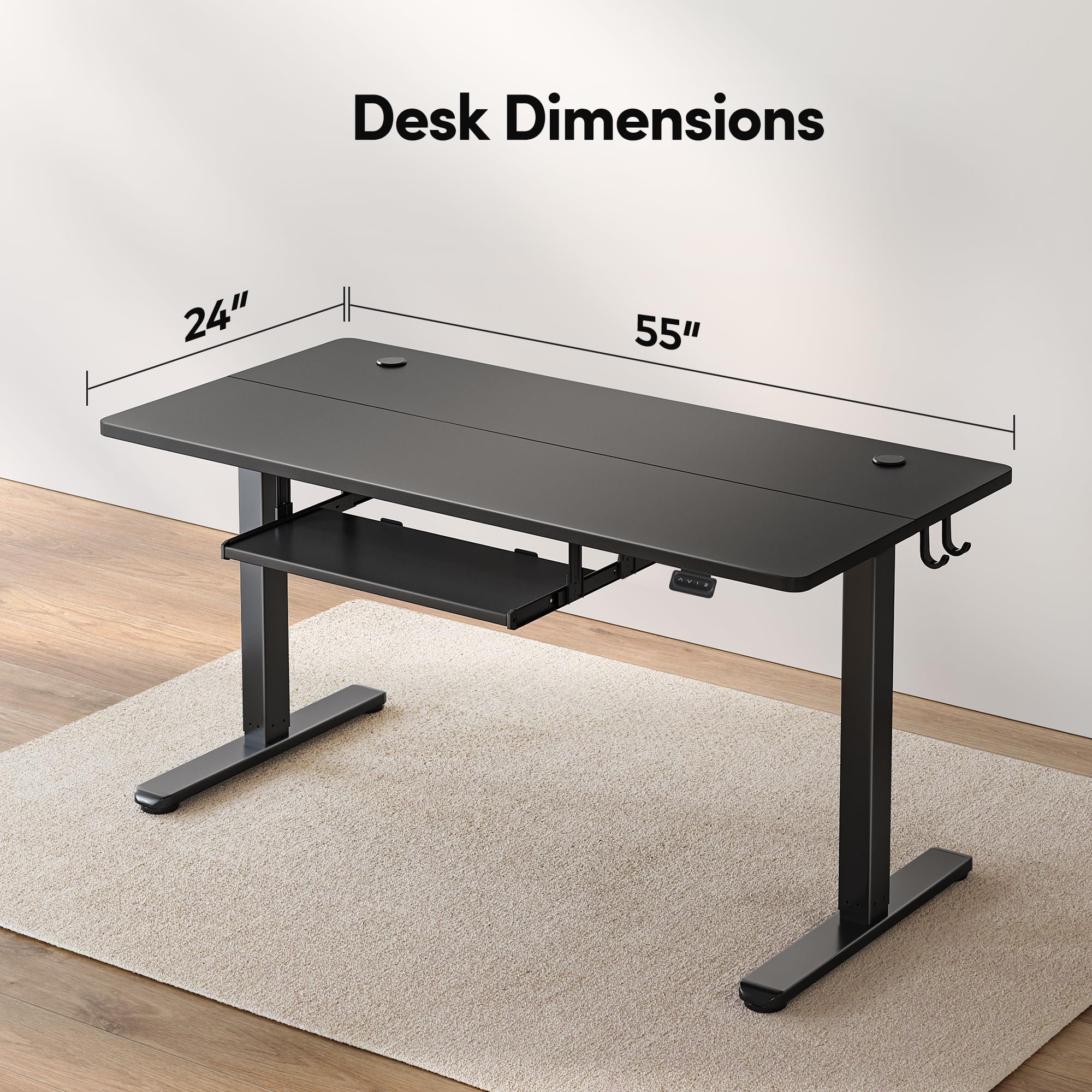 FEZIBO Electric Standing Desk with Keyboard Tray - 55 x 24 Inches Height Adjustable Sit Stand Desk for Home Office, Black | Ergonomic Computer Workstation for Remote Work & Gaming Setup