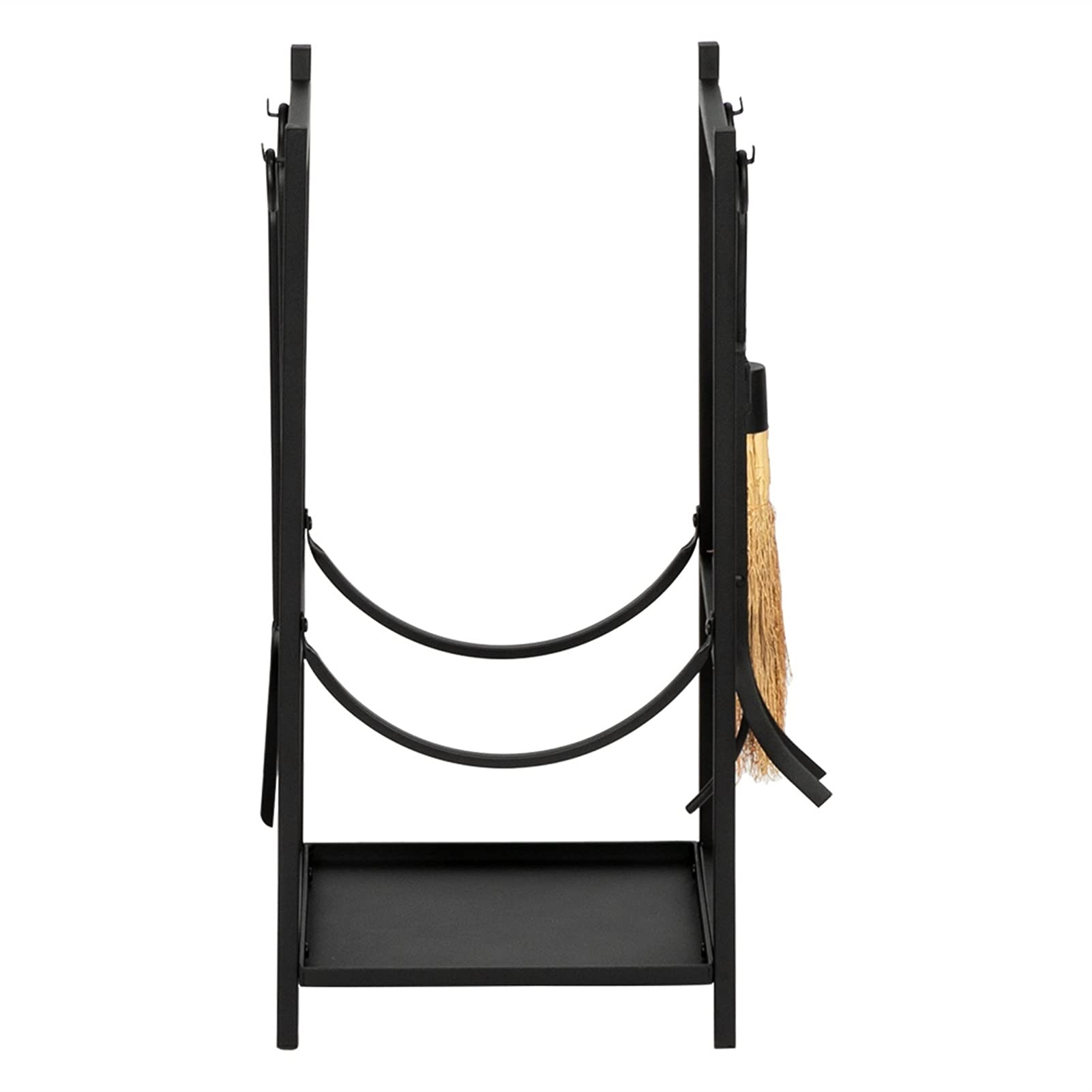 33 Inch Black Wrought Iron Firewood Log Rack - Indoor/Outdoor Fireplace Wood Holder with 4 Fireside Tools - Perfect for Patio, Deck, Backyard & Hearth Storage