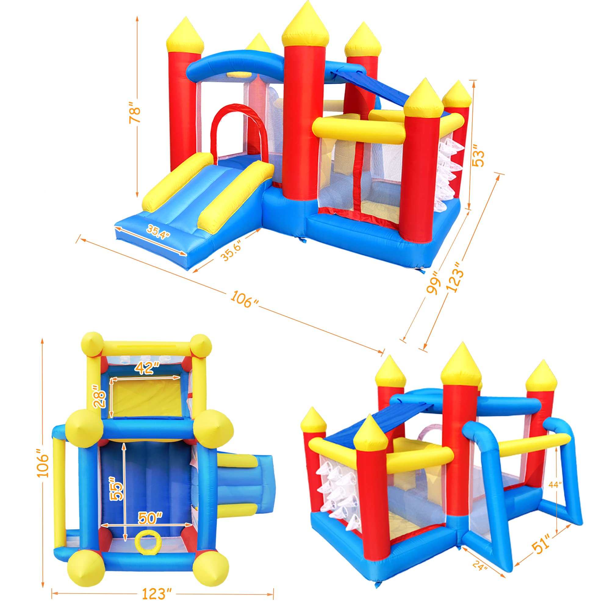 Baralir Inflatable Bounce House with Slide & Ball Pit - Kids Playhouse for Ages 3-6 | Indoor/Outdoor Toddler Jumper with Sun Cover & Water Pool | Perfect for Birthday Parties, Backyard Fun & Summer Water Play (Air Blower Included)