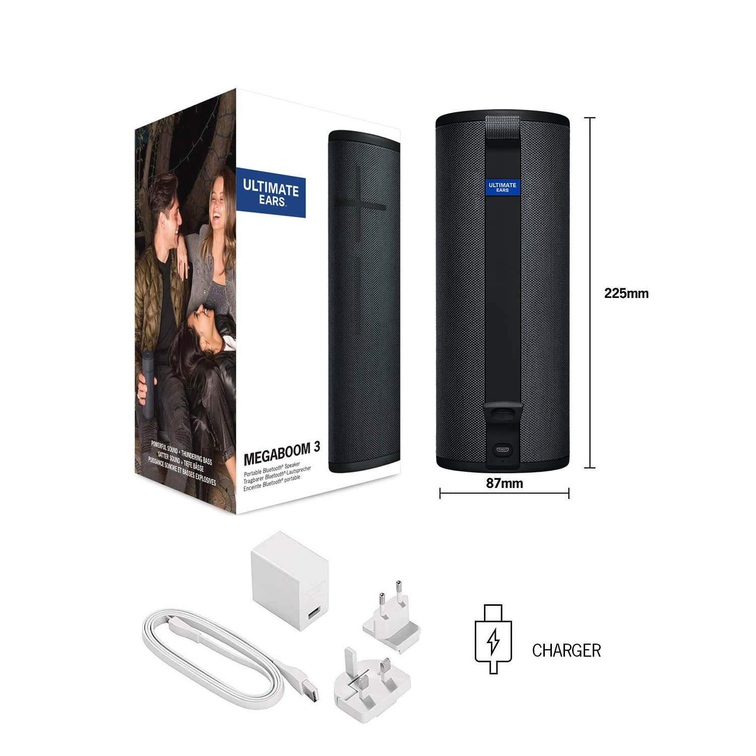 Ultimate Ears MEGABOOM 3 Wireless Bluetooth Speaker - Powerful Sound with Deep Bass, 20-Hour Battery, 45m Range, Waterproof & Magic Button (Night Black) | Perfect for Outdoor Adventures, Pool Parties & Home Entertainment