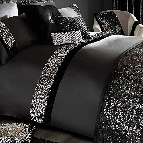 5-Piece Silver Sequin Black Egyptian Cotton Duvet Cover Set with Pillowcases - Twin Size Luxury Bedding for Christmas, Halloween & Holiday Gifts | Perfect for Guest Rooms, Master Bedrooms & Seasonal Decor