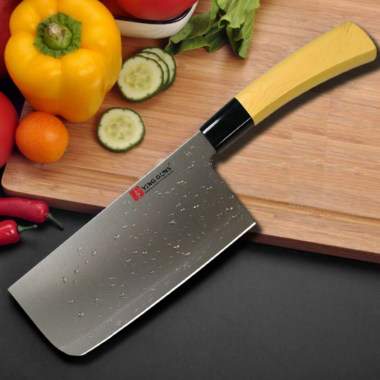 7 Inch Stainless Steel Meat Cleaver Knife - Ultra Sharp Chef Knife for Cutting, Slicing, Dicing Steak, Chicken, Cheese, Vegetables & Fruits - Perfect for Home Kitchen, BBQ, Camping & Professional Use (Model EZ628)