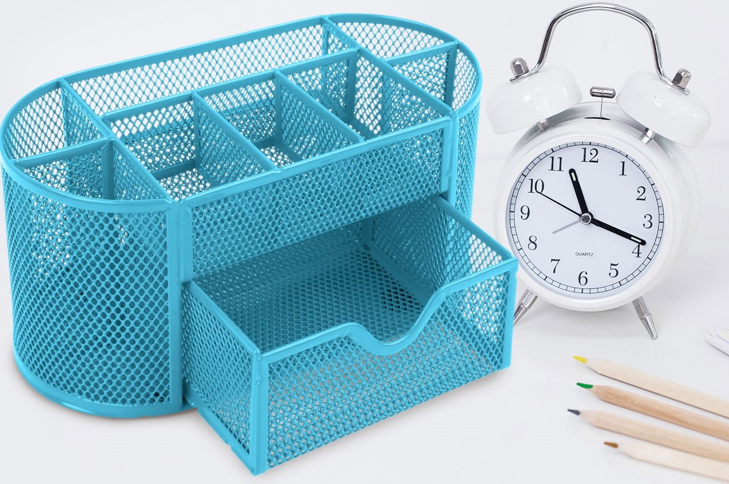 Blue Mesh Desk Pen Organizer for Office, School & Home - Perfect Teacher Supplies for Classroom Organization & Workspace Decluttering