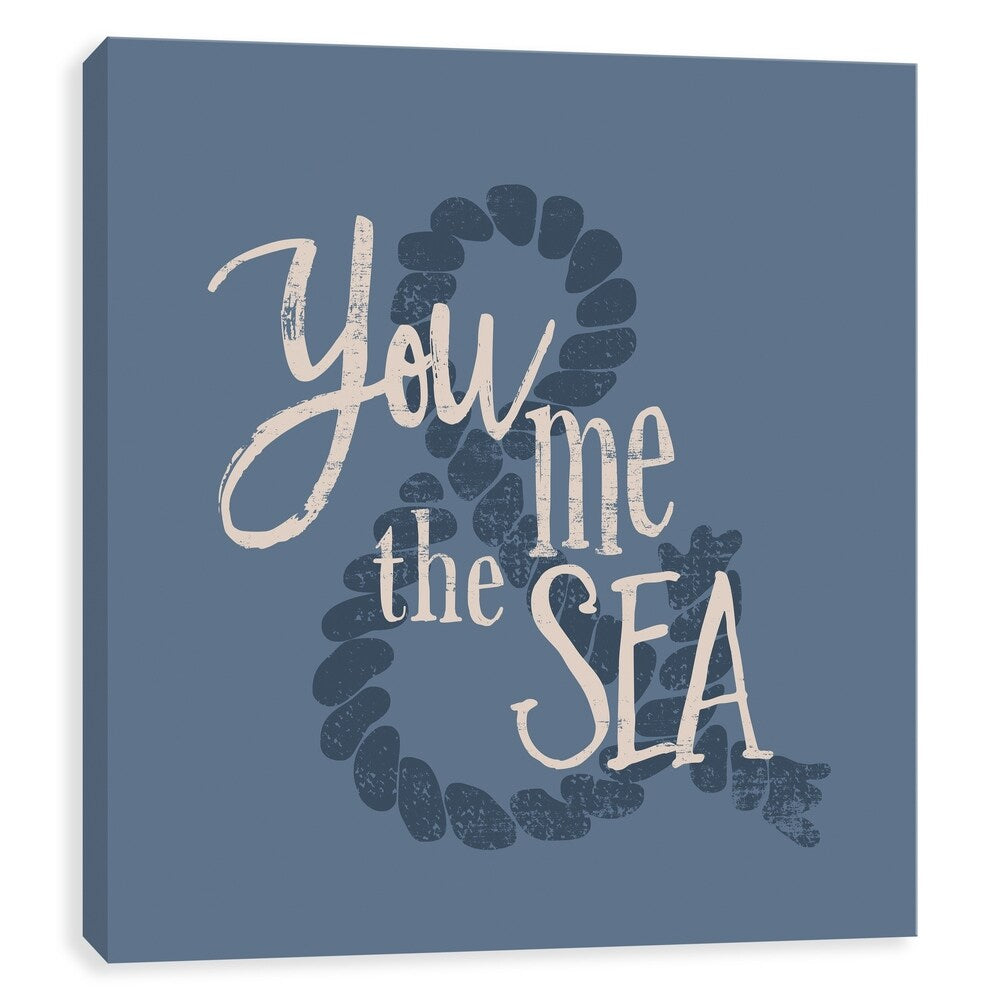 You Me & the Sea Beachy Words Printed Canvas Wall Art - 18x18 Inches, Multi-Color Home Decor for Living Room, Bedroom & Bathroom